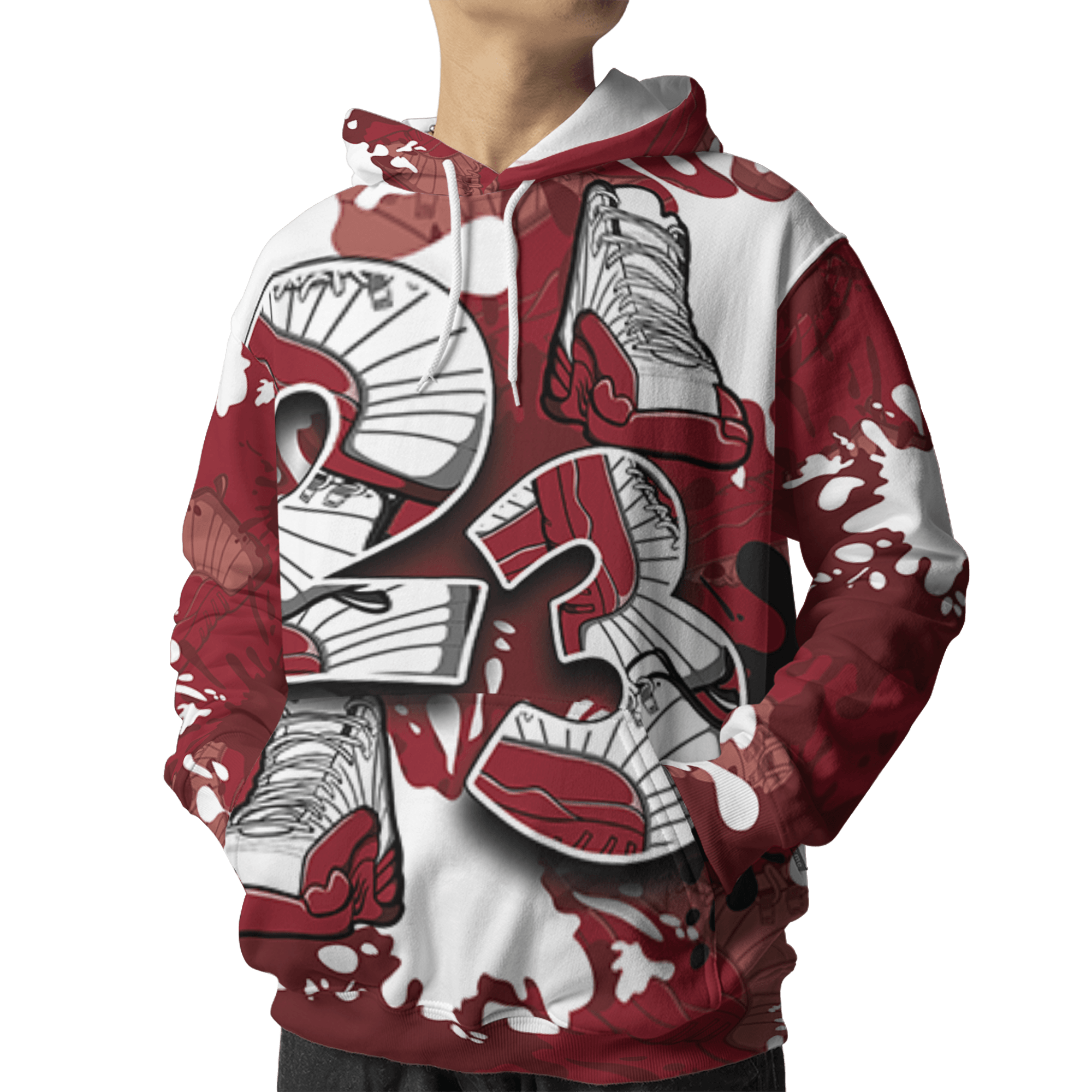 Cherry 12s Hoodie Match Number 23 Paint Too Many Sneakers - NastyJamz