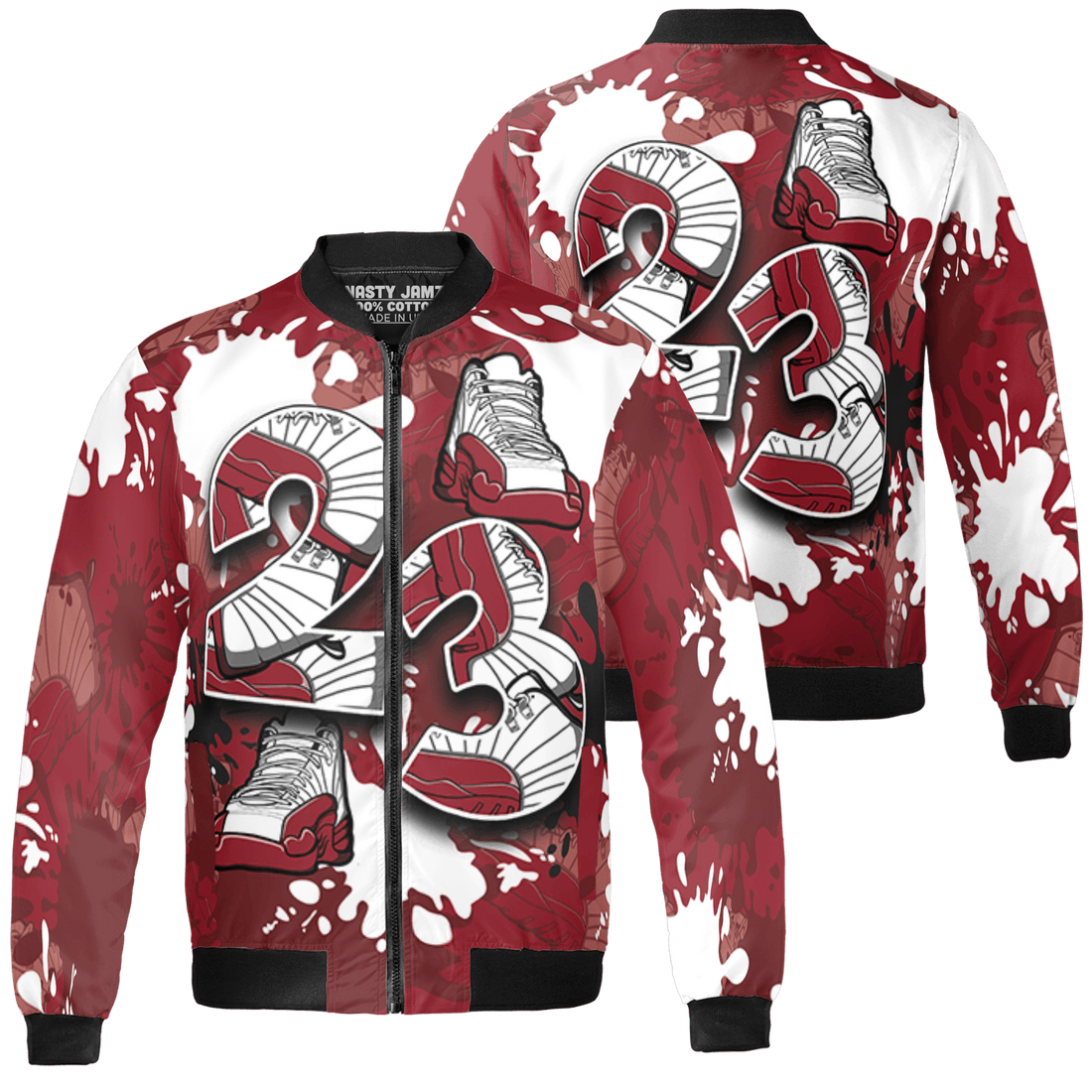 Cherry 12s Jacket Match Number 23 Paint Too Many Sneakers - NastyJamz