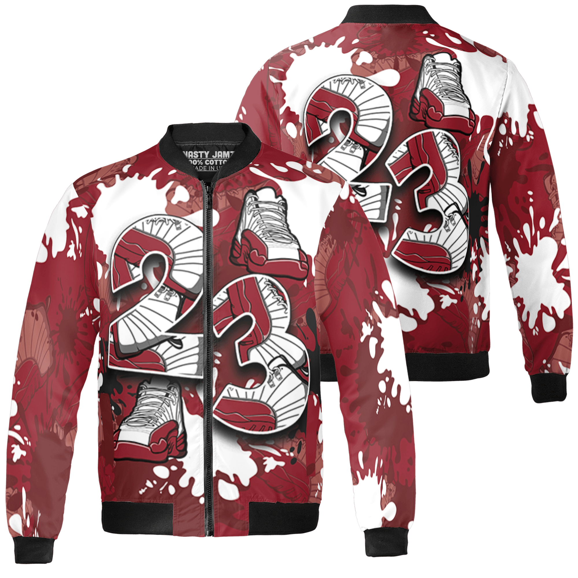 Cherry 12s Jacket Match Number 23 Paint Too Many Sneakers - NastyJamz