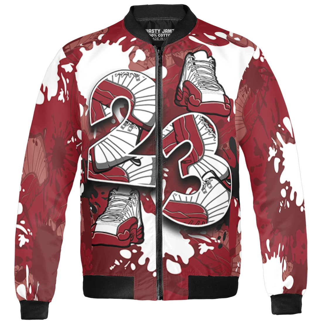 Cherry 12s Jacket Match Number 23 Paint Too Many Sneakers - NastyJamz