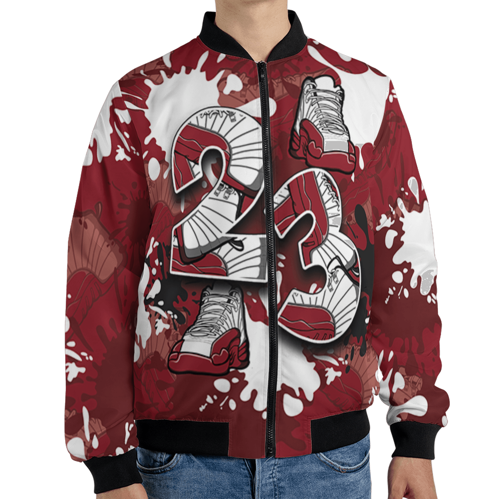 Cherry 12s Jacket Match Number 23 Paint Too Many Sneakers - NastyJamz