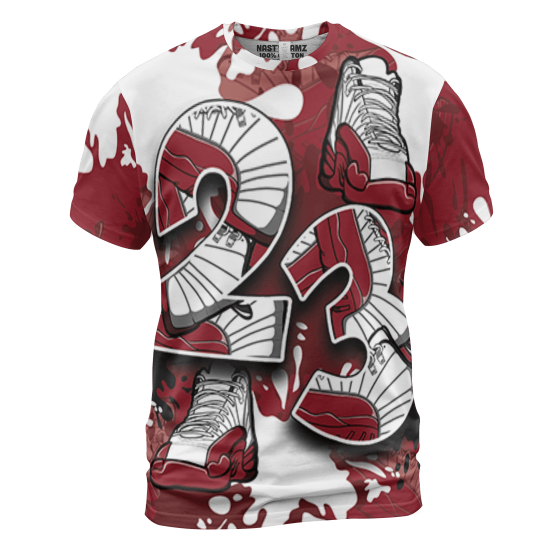 Cherry 12s T Shirt Match Number 23 Paint Too Many Sneakers - NastyJamz