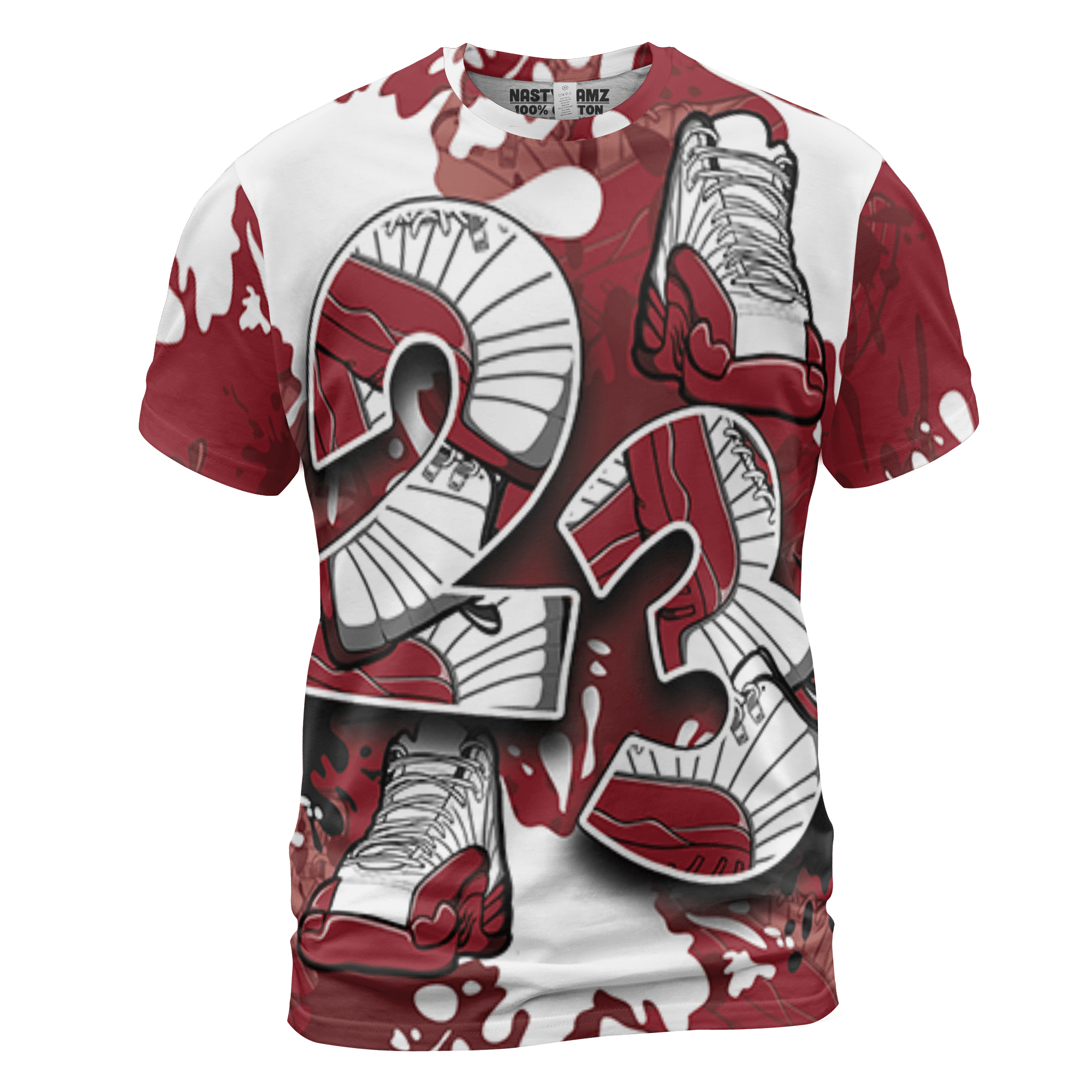 Cherry 12s T Shirt Match Number 23 Paint Too Many Sneakers - NastyJamz