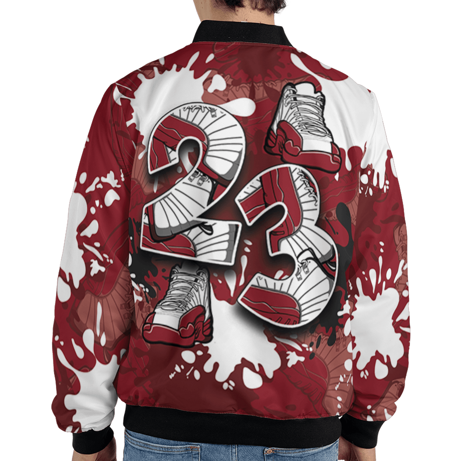 Cherry 12s Jacket Match Number 23 Paint Too Many Sneakers - NastyJamz