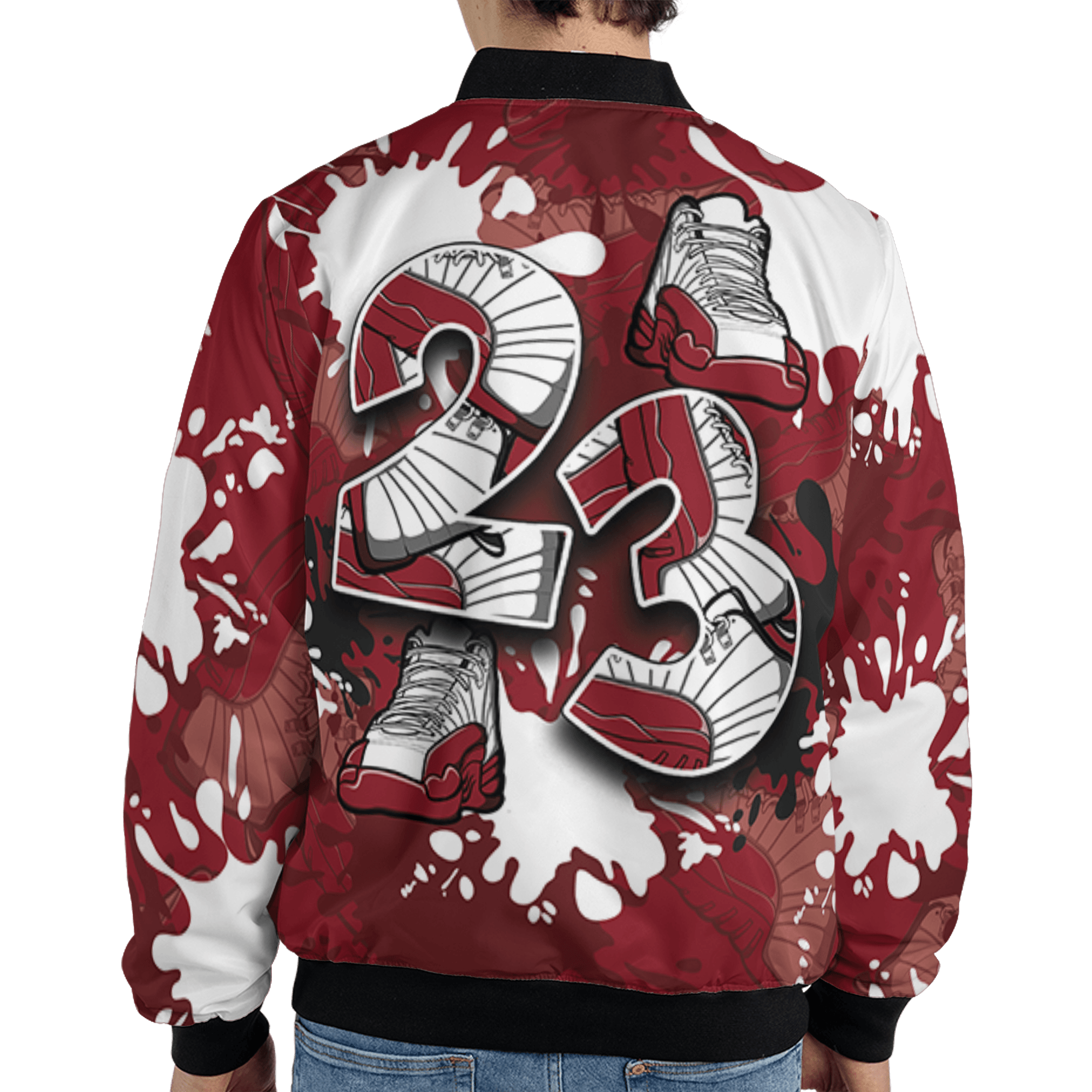 Cherry 12s Jacket Match Number 23 Paint Too Many Sneakers - NastyJamz