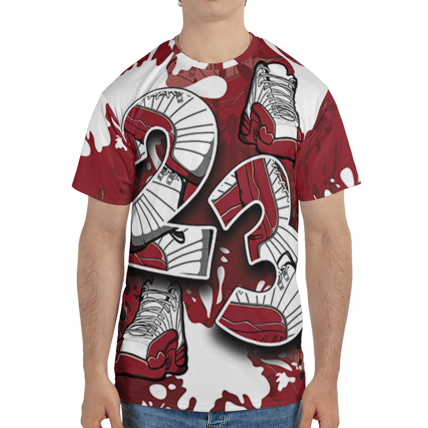 Cherry 12s T Shirt Match Number 23 Paint Too Many Sneakers - NastyJamz