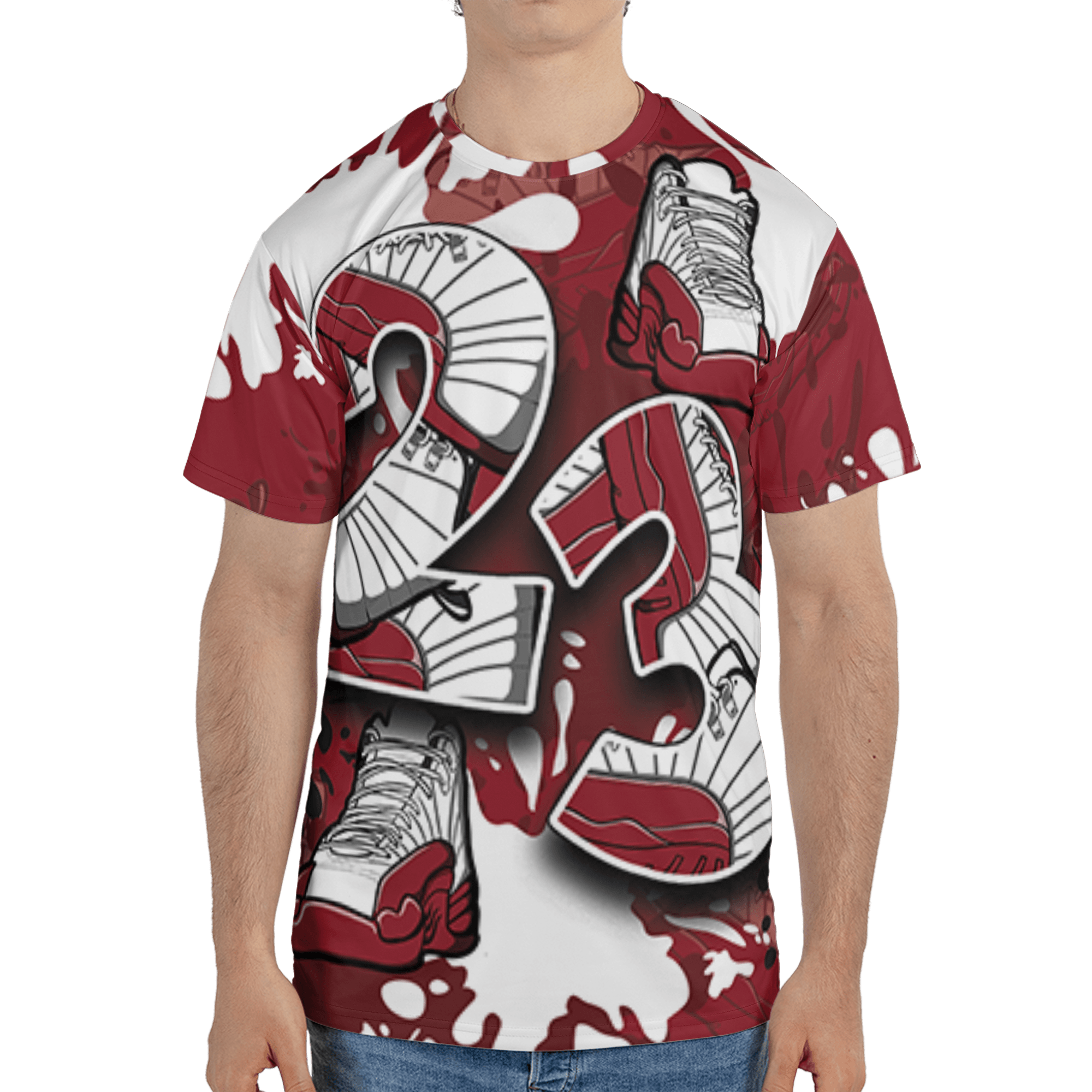 Cherry 12s T Shirt Match Number 23 Paint Too Many Sneakers - NastyJamz