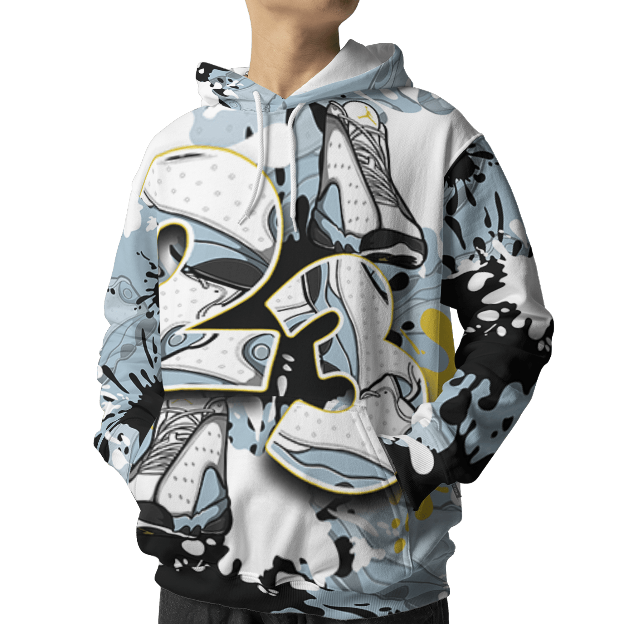 Blue Grey 13s Hoodie Match Number 23 Paint Too Many Sneakers - NastyJamz