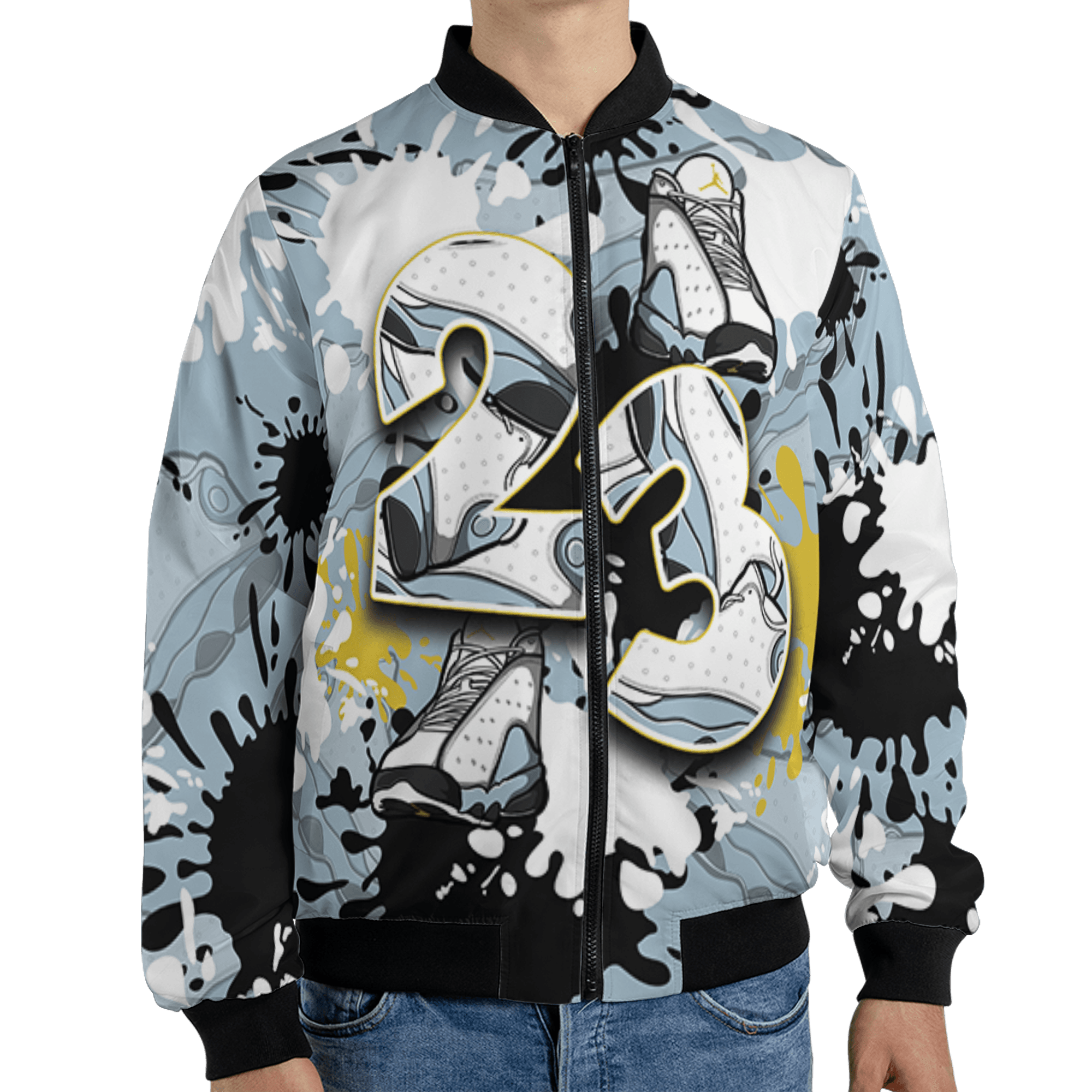 Blue Grey 13s Jacket Match Number 23 Paint Too Many Sneakers - NastyJamz
