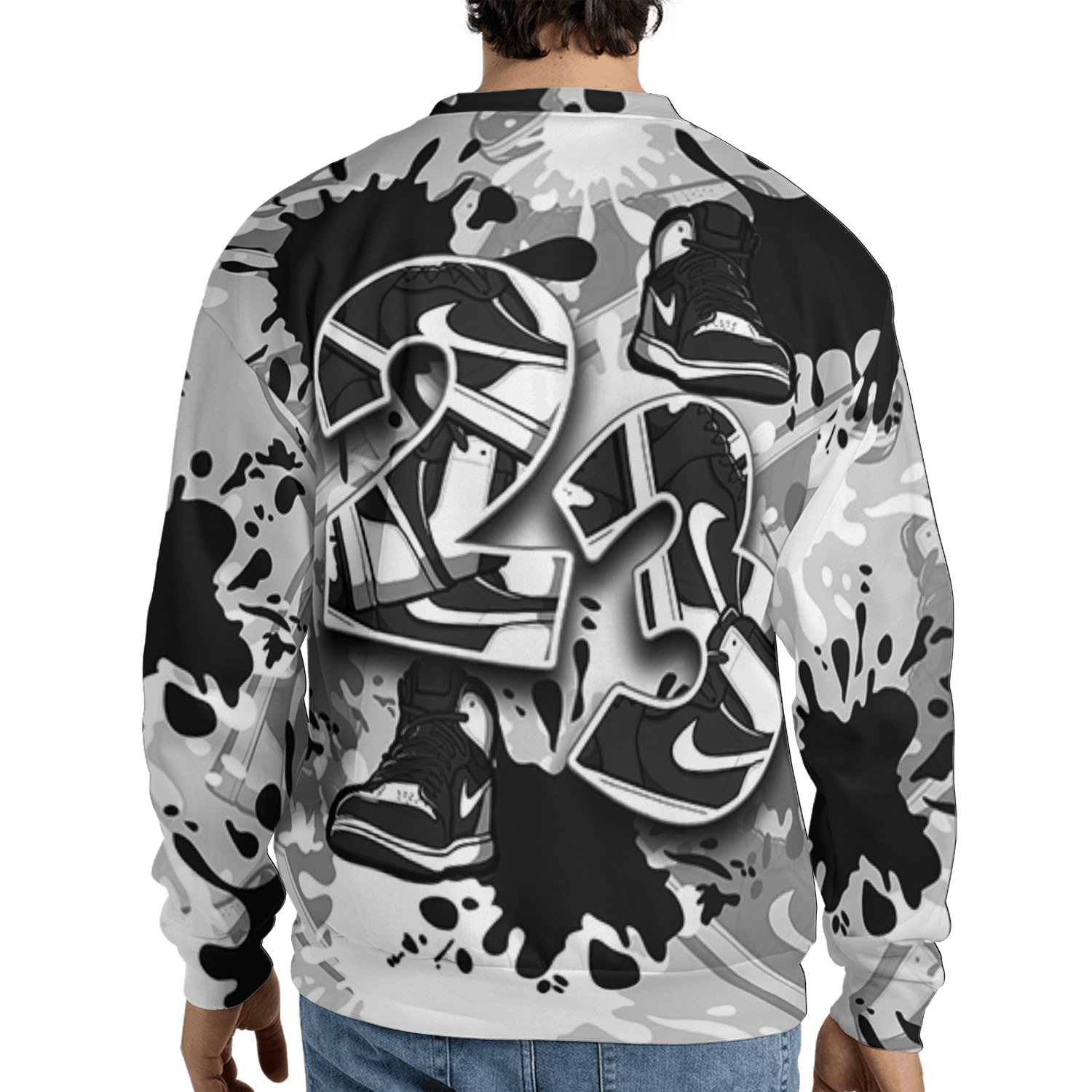 Retro High OG Black White 1s Sweatshirt Match Number 23 Paint Too Many Sneakers - NastyJamz