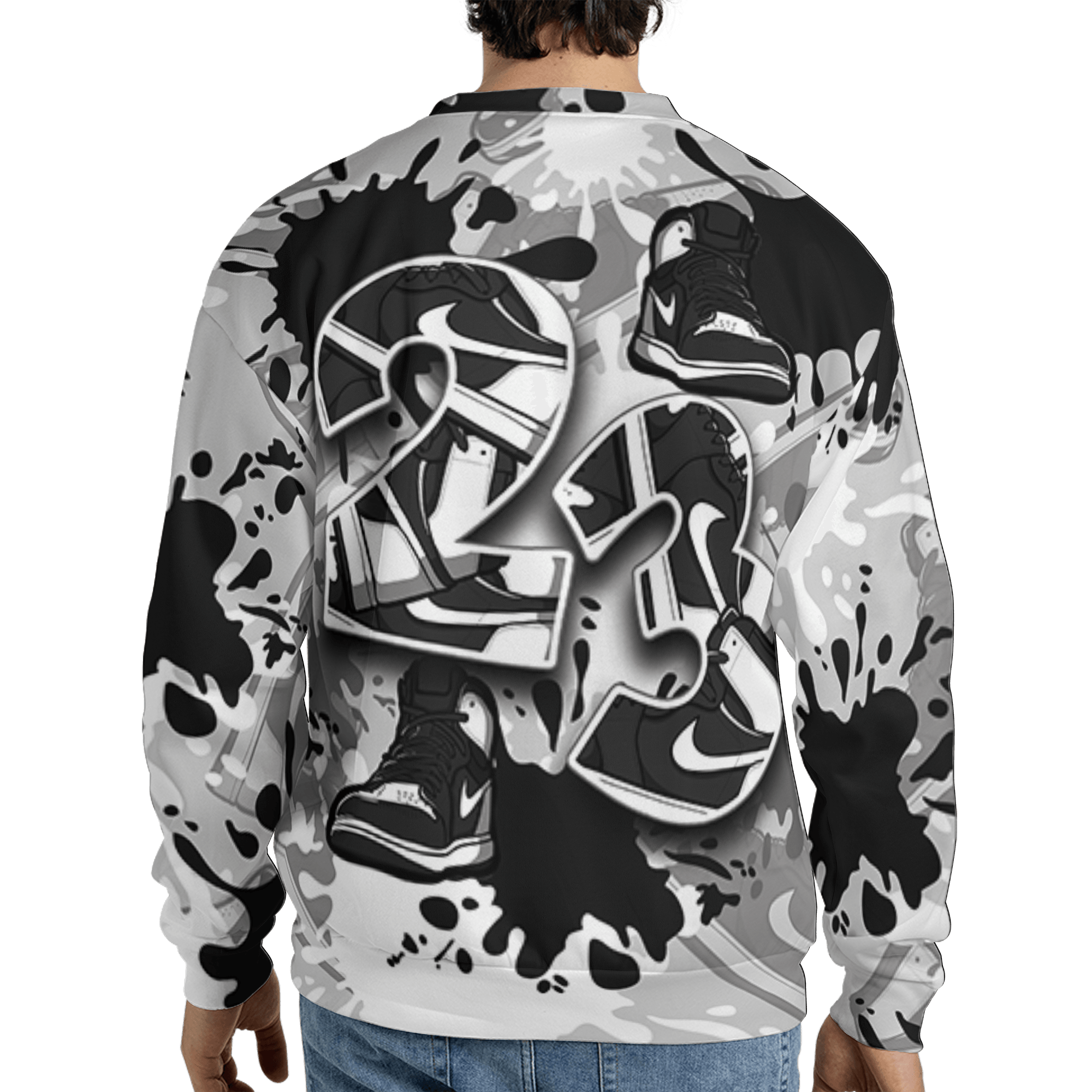 Retro High OG Black White 1s Sweatshirt Match Number 23 Paint Too Many Sneakers - NastyJamz