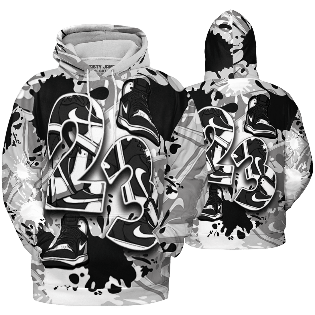 Retro High OG Black White 1s Hoodie Match Number 23 Paint Too Many Sneakers - NastyJamz