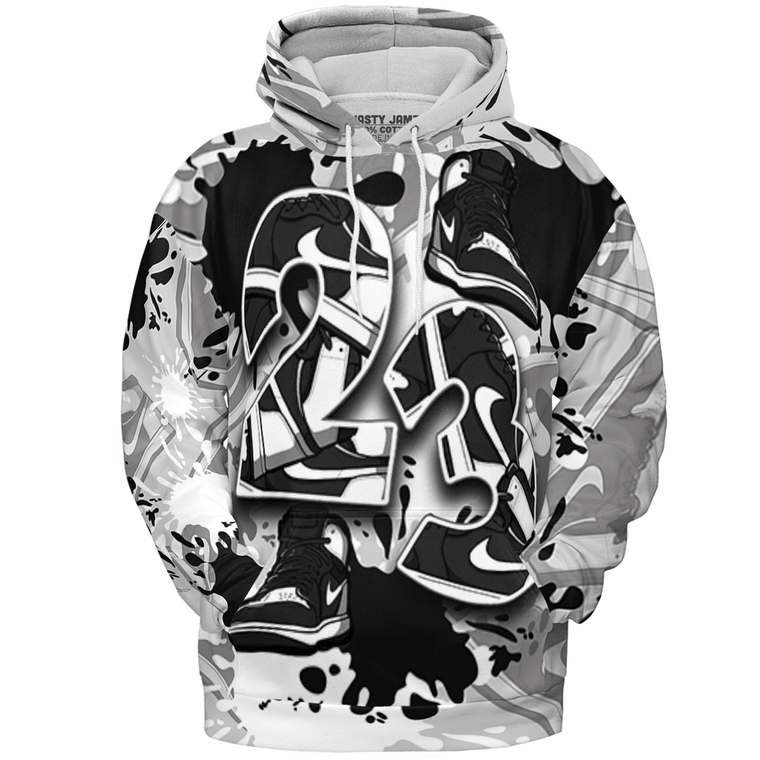 Retro High OG Black White 1s Hoodie Match Number 23 Paint Too Many Sneakers - NastyJamz