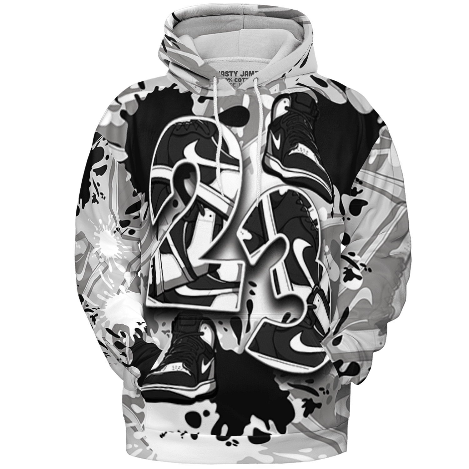 Retro High OG Black White 1s Hoodie Match Number 23 Paint Too Many Sneakers - NastyJamz