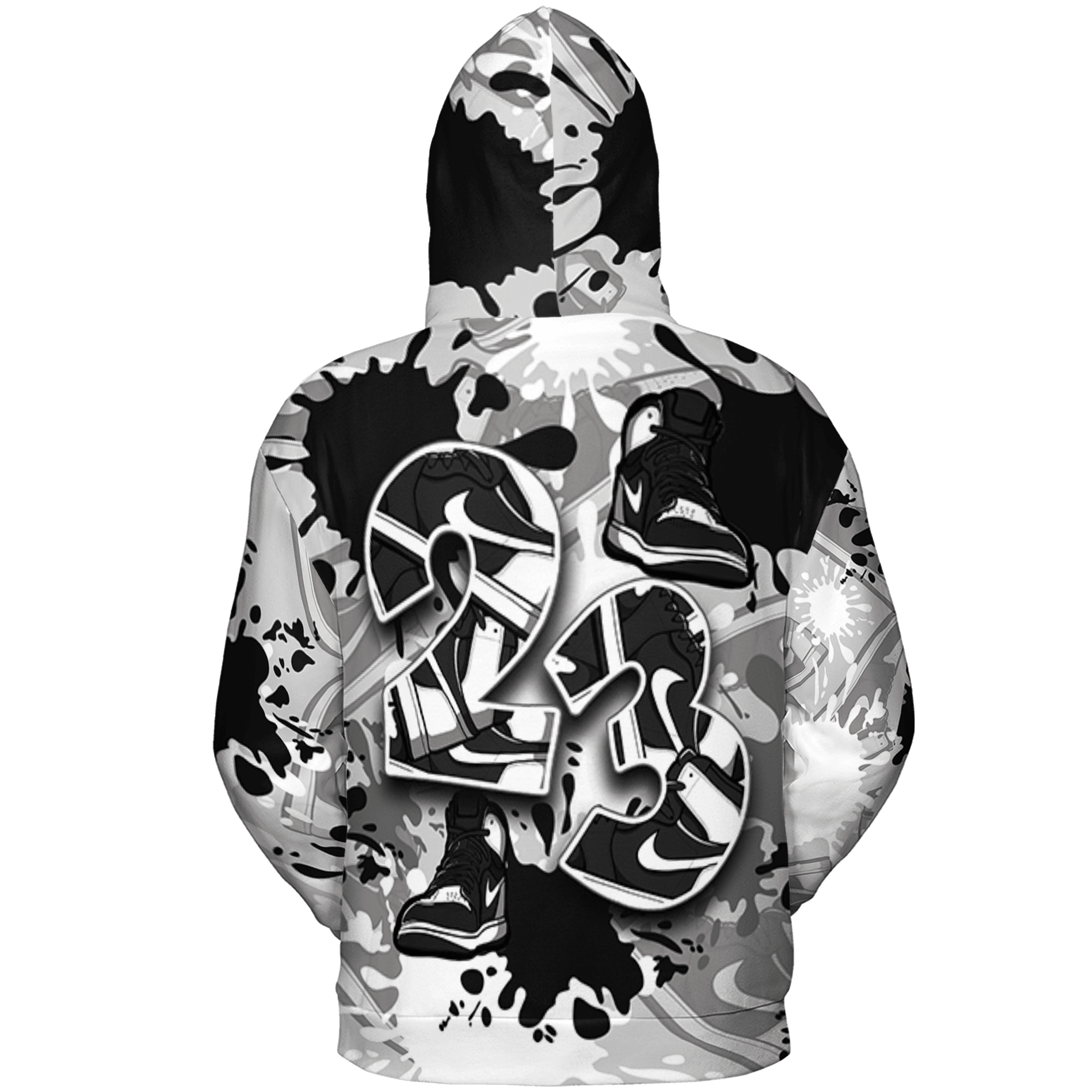 Retro High OG Black White 1s Hoodie Match Number 23 Paint Too Many Sneakers - NastyJamz