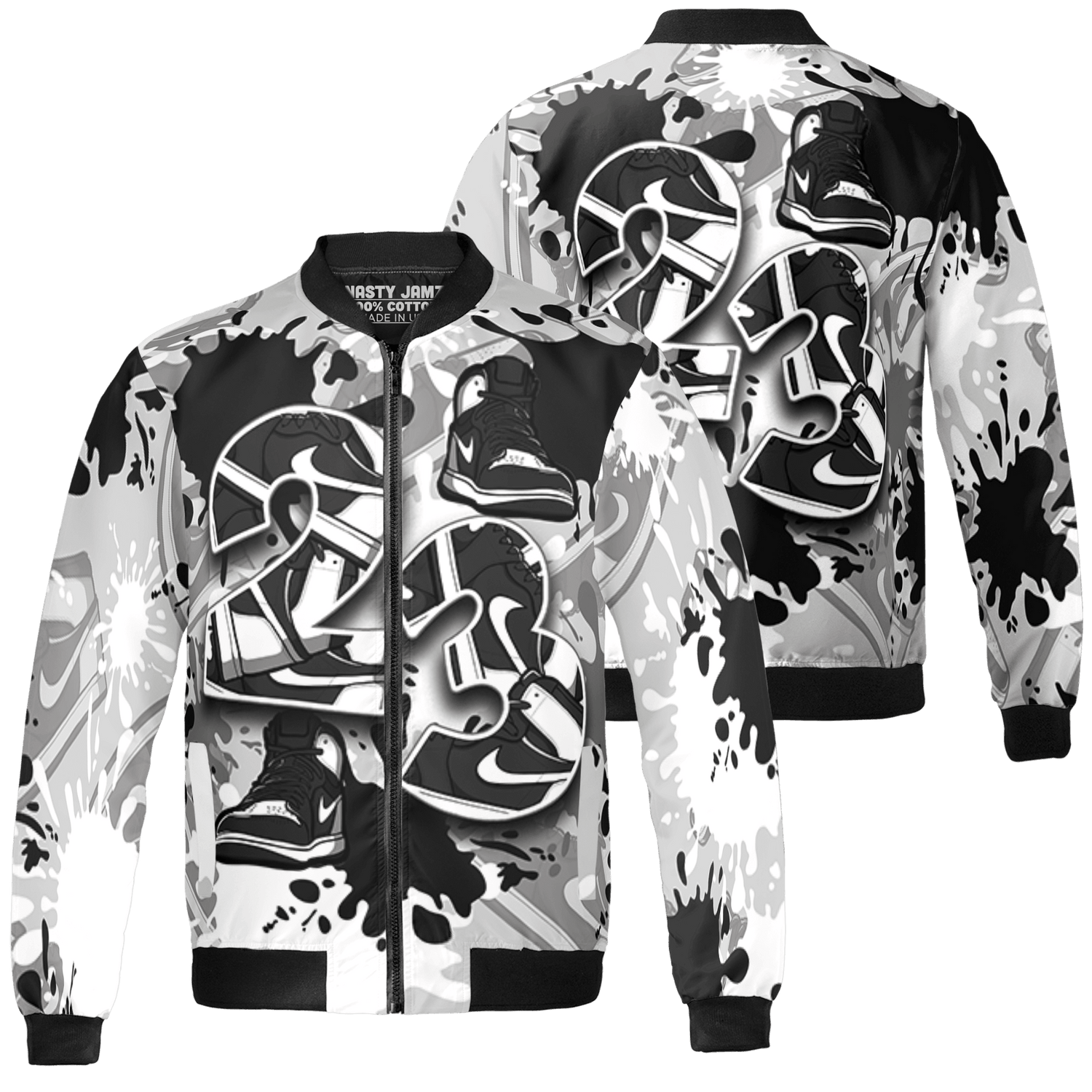 Retro High OG Black White 1s Jacket Match Number 23 Paint Too Many Sneakers - NastyJamz