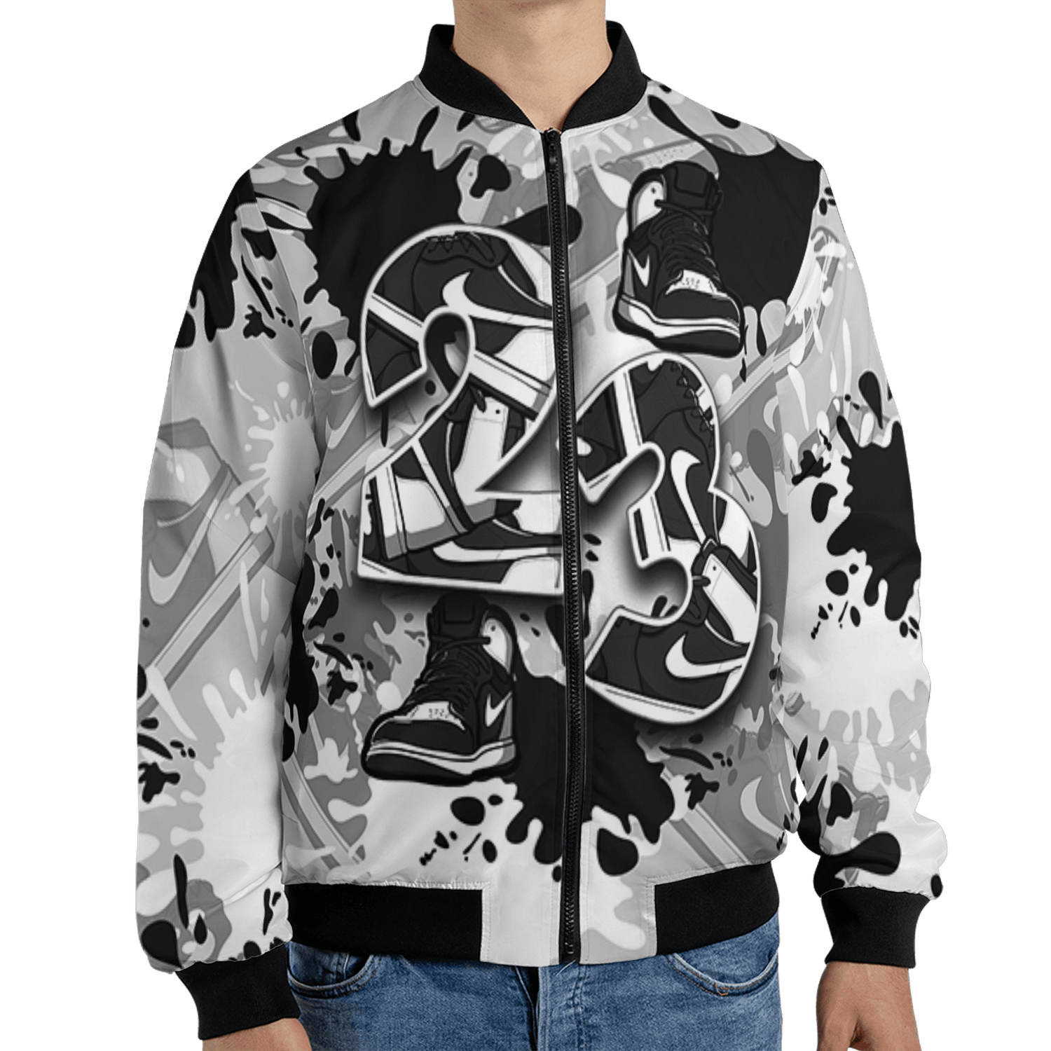 Retro High OG Black White 1s Jacket Match Number 23 Paint Too Many Sneakers - NastyJamz