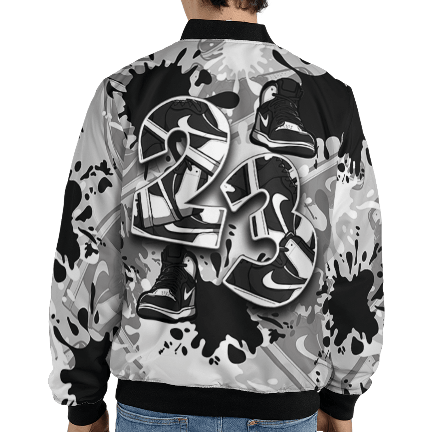 Retro High OG Black White 1s Jacket Match Number 23 Paint Too Many Sneakers - NastyJamz