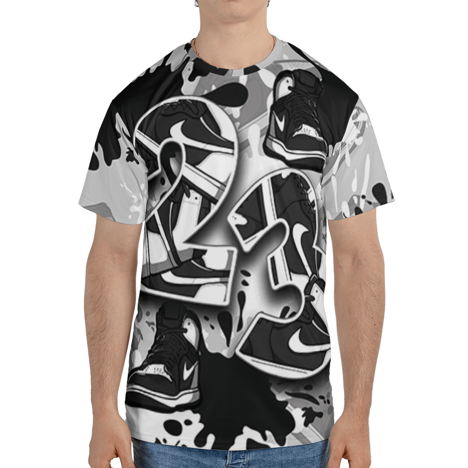 Retro High OG Black White 1s T Shirt Match Number 23 Paint Too Many Sneakers - NastyJamz
