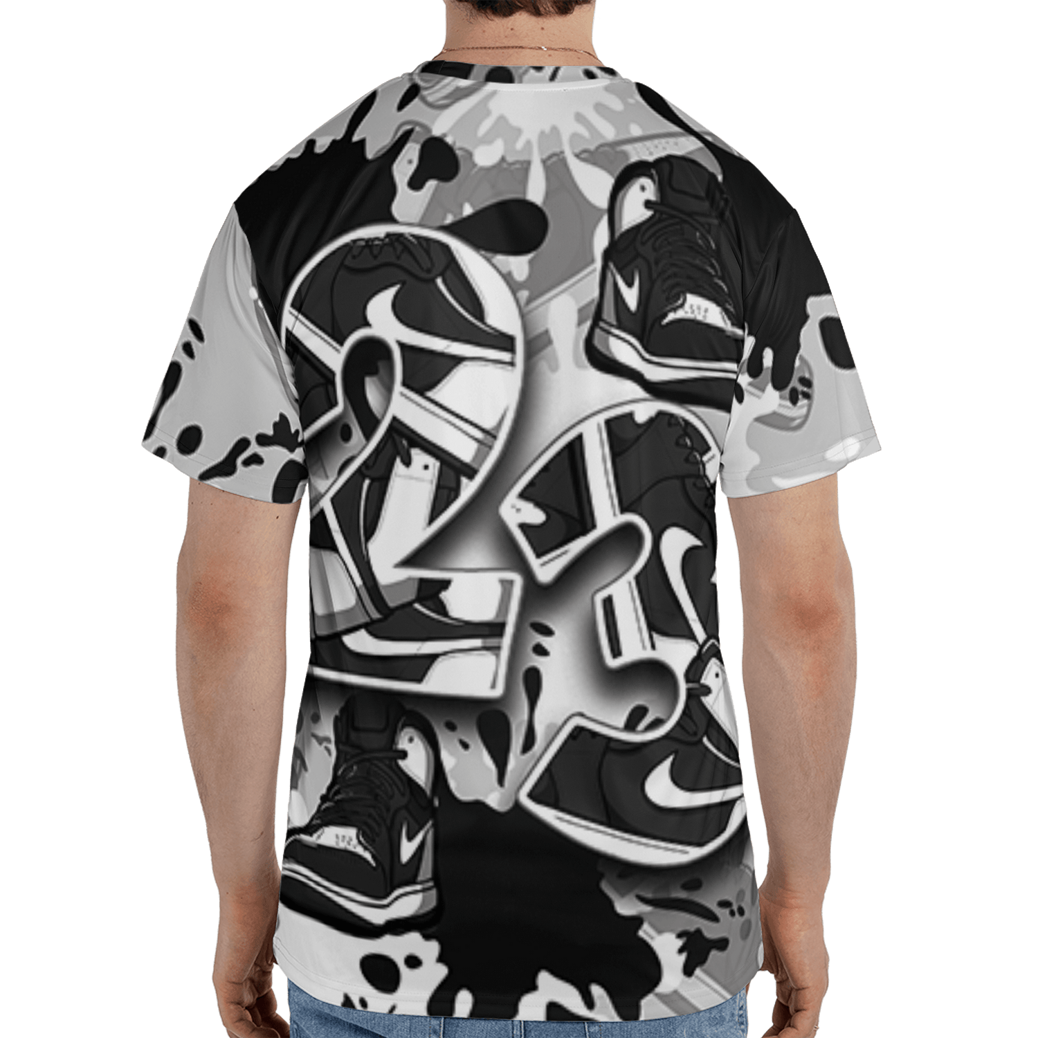 Retro High OG Black White 1s T Shirt Match Number 23 Paint Too Many Sneakers - NastyJamz