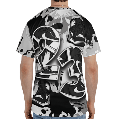 Retro High OG Black White 1s T Shirt Match Number 23 Paint Too Many Sneakers - NastyJamz