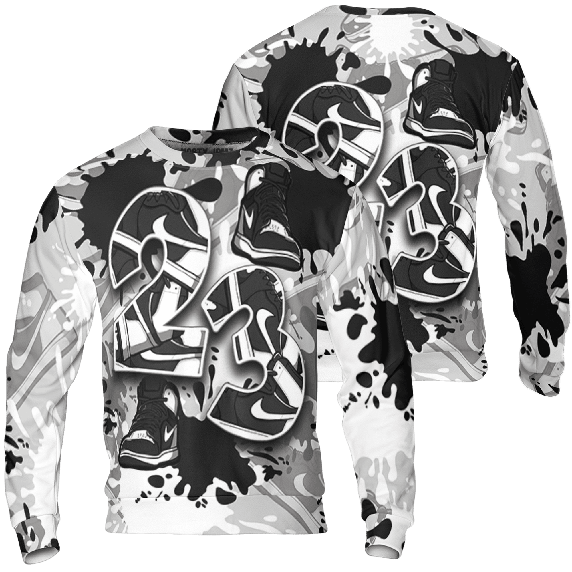 Retro High OG Black White 1s Sweatshirt Match Number 23 Paint Too Many Sneakers - NastyJamz