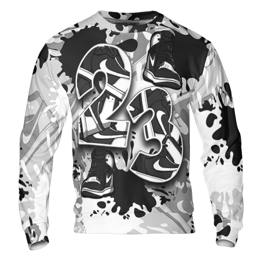 Retro High OG Black White 1s Sweatshirt Match Number 23 Paint Too Many Sneakers - NastyJamz