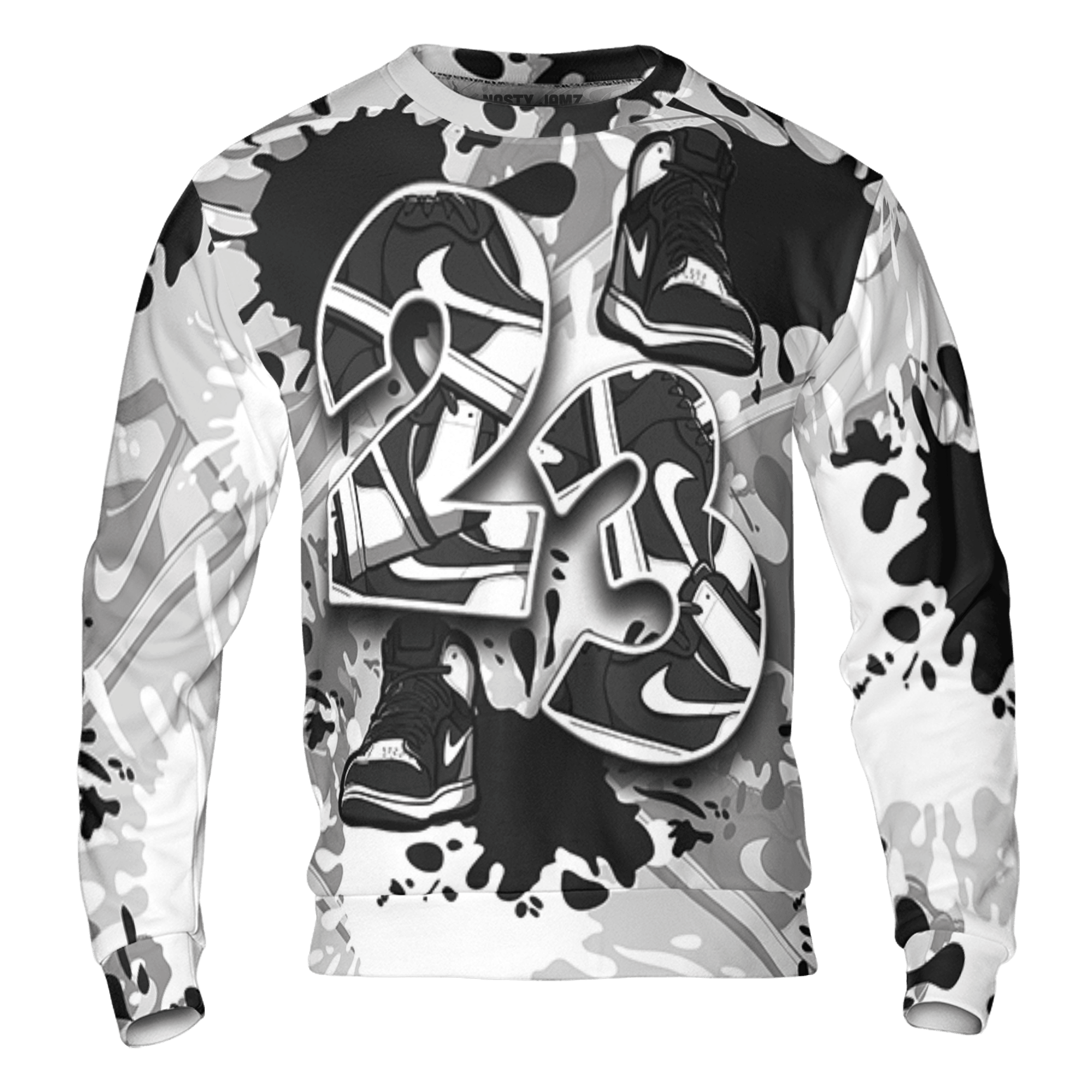 Retro High OG Black White 1s Sweatshirt Match Number 23 Paint Too Many Sneakers - NastyJamz