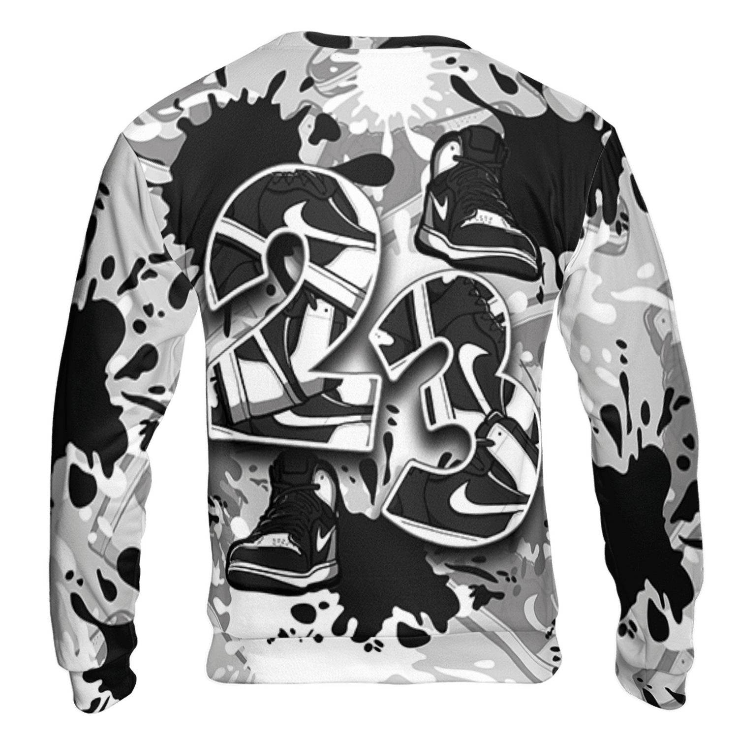 Retro High OG Black White 1s Sweatshirt Match Number 23 Paint Too Many Sneakers - NastyJamz