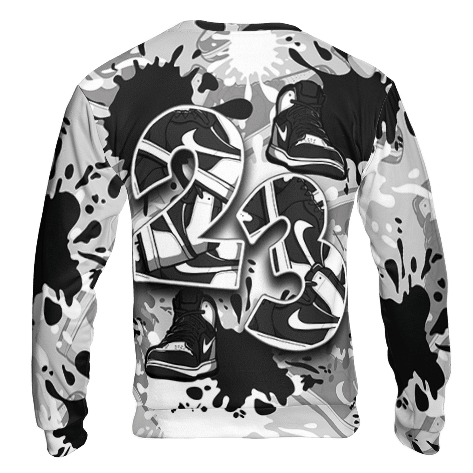 Retro High OG Black White 1s Sweatshirt Match Number 23 Paint Too Many Sneakers - NastyJamz