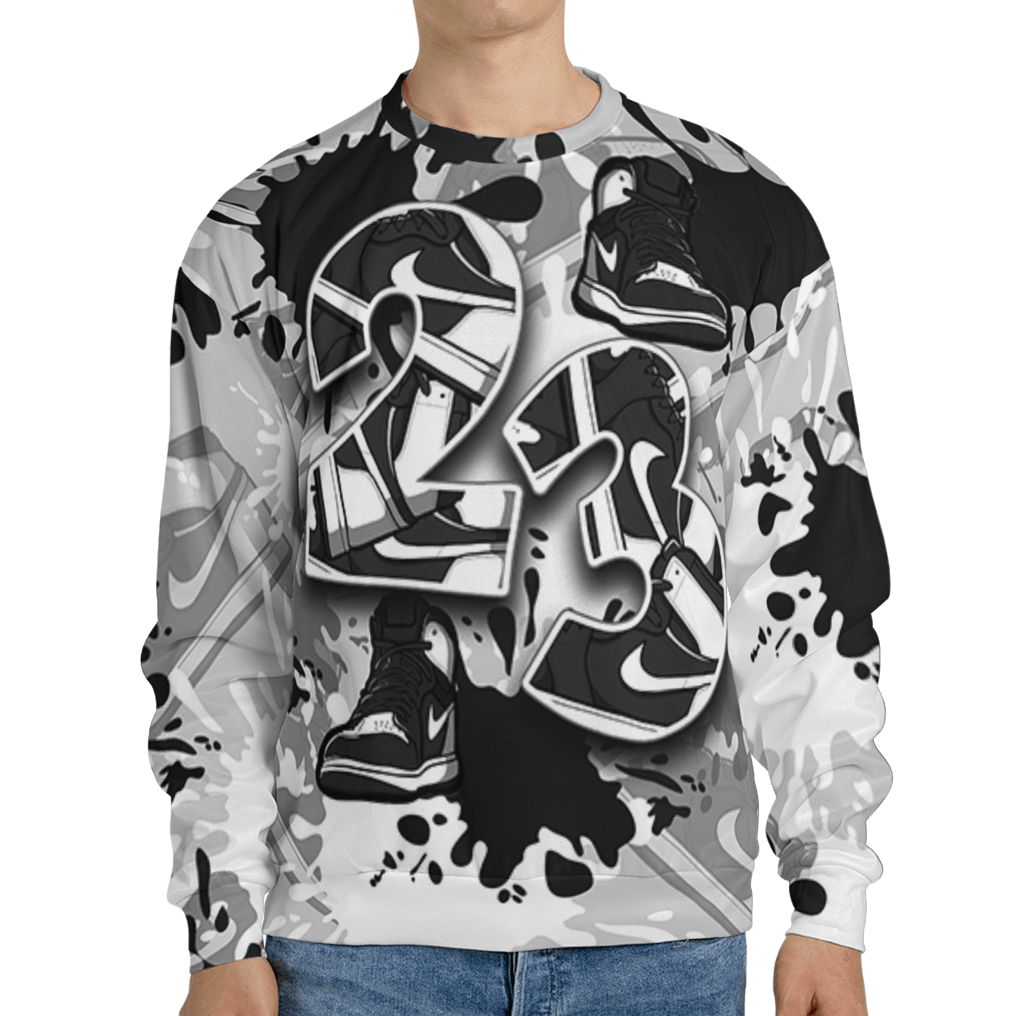 Retro High OG Black White 1s Sweatshirt Match Number 23 Paint Too Many Sneakers - NastyJamz