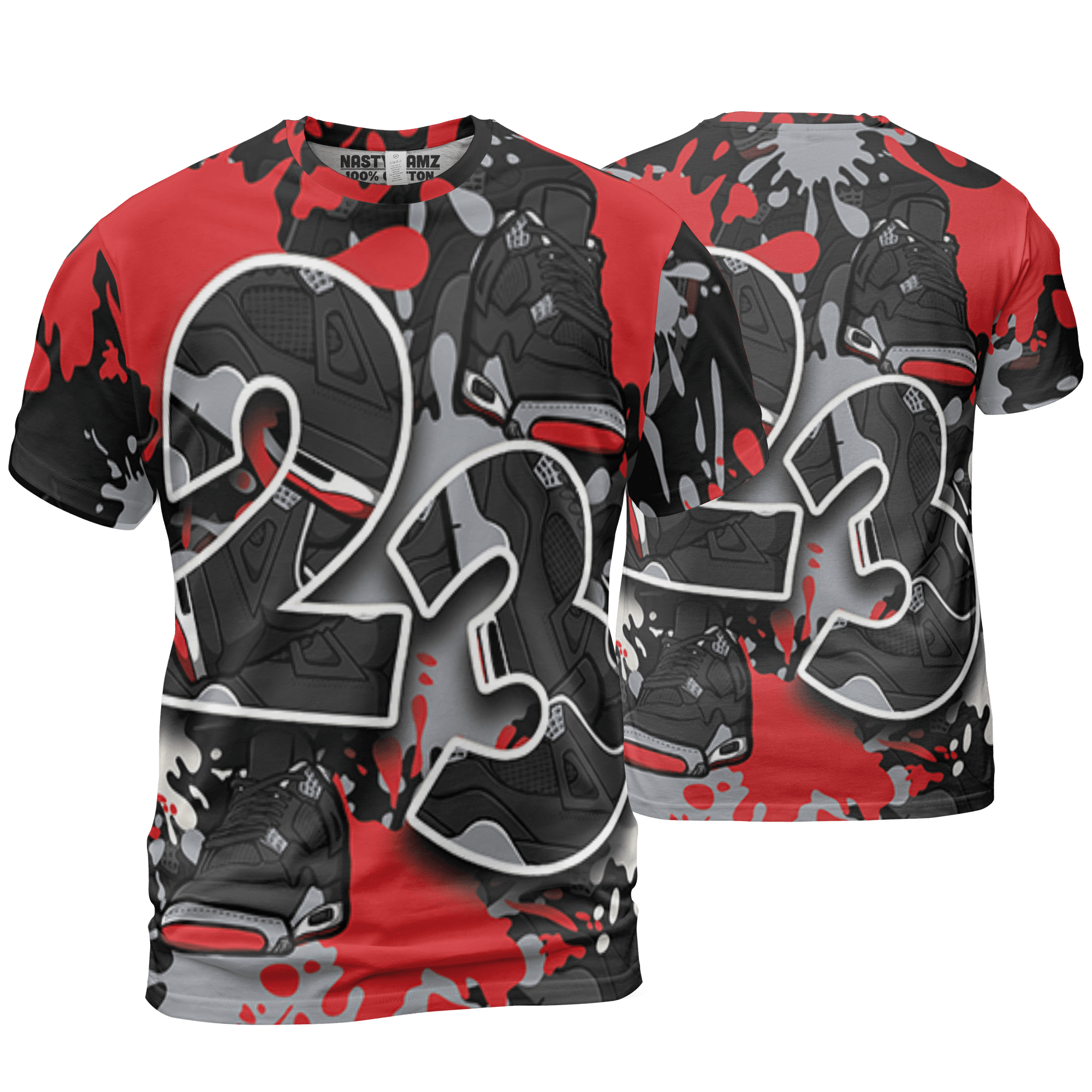 Bred Reimagined 4s T Shirt Match Number 23 Paint Too Many Sneakers - NastyJamz