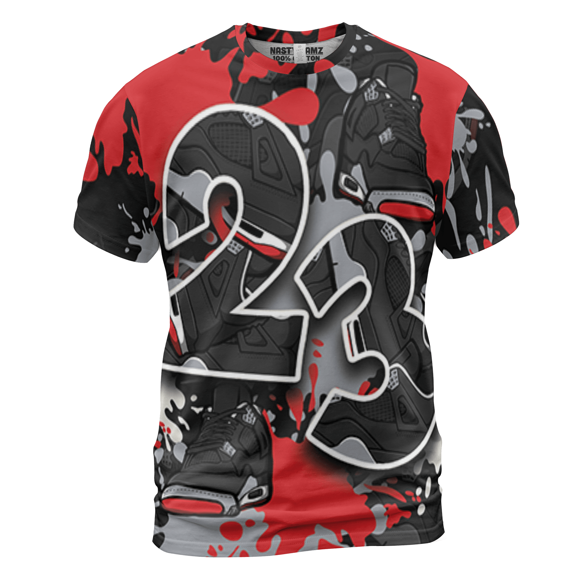 Bred Reimagined 4s T Shirt Match Number 23 Paint Too Many Sneakers - NastyJamz