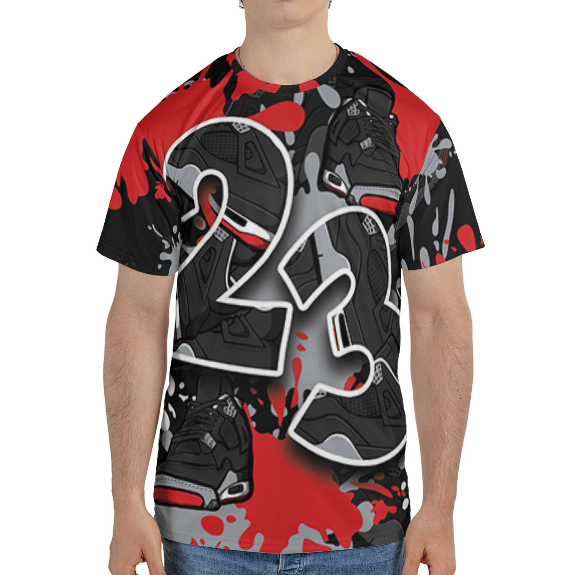 Bred Reimagined 4s T Shirt Match Number 23 Paint Too Many Sneakers - NastyJamz