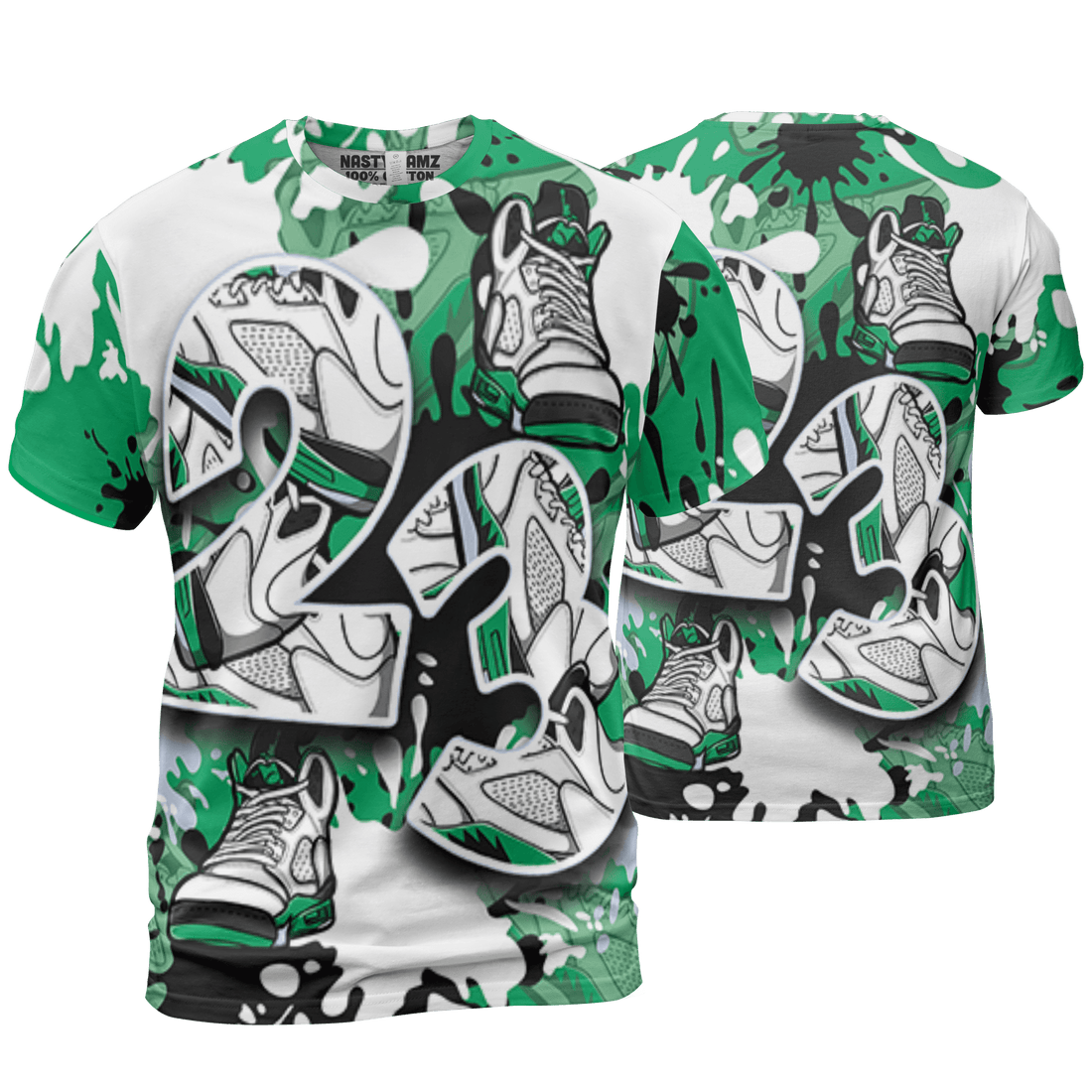 Lucky Green 5s T Shirt Match Number 23 Paint Too Many Sneakers - NastyJamz
