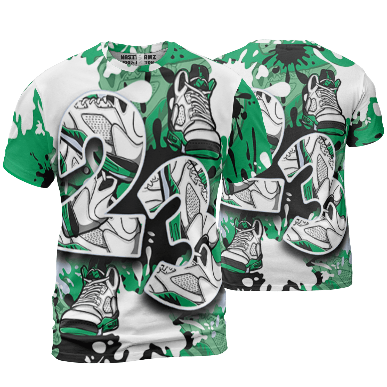 Lucky Green 5s T Shirt Match Number 23 Paint Too Many Sneakers - NastyJamz