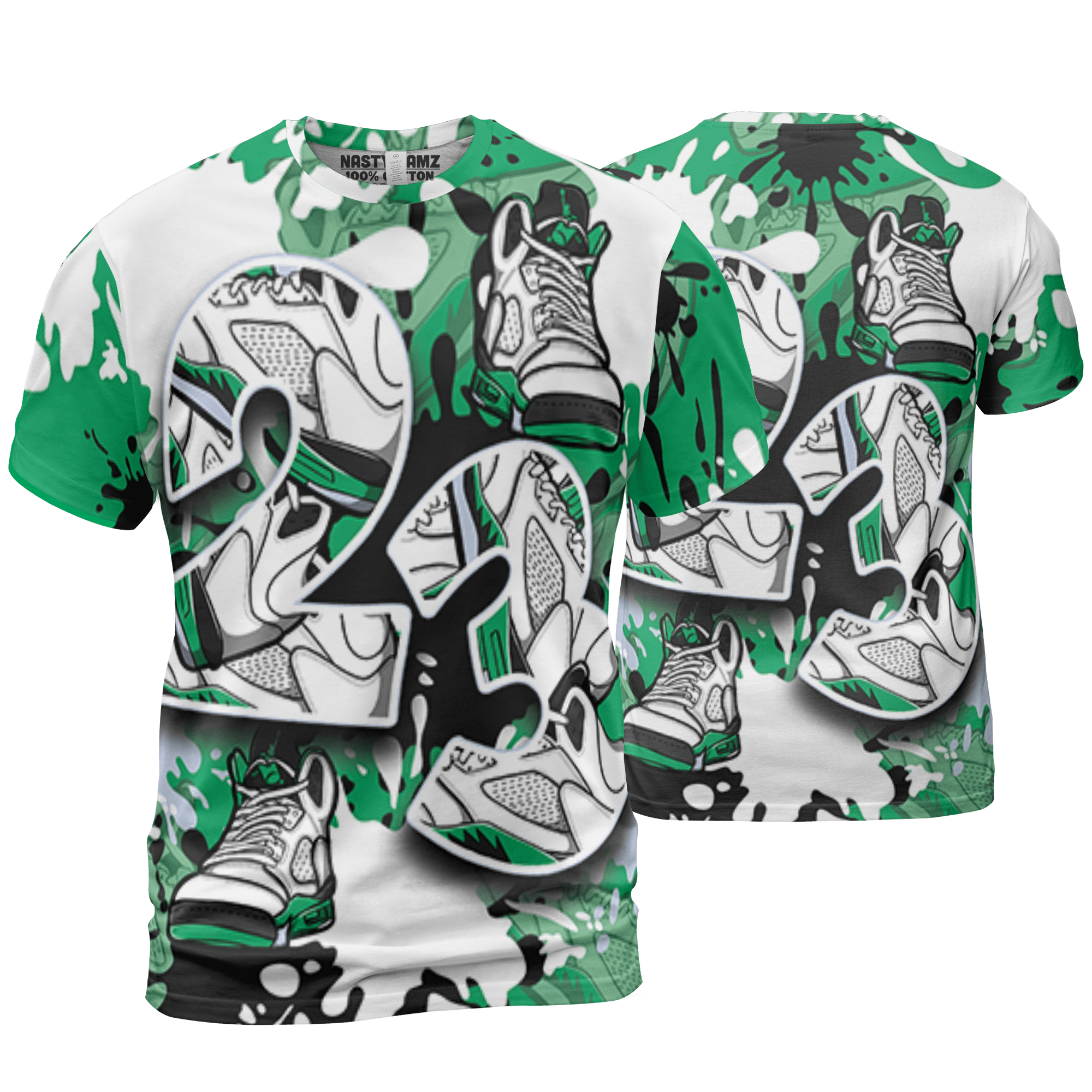 Lucky Green 5s T Shirt Match Number 23 Paint Too Many Sneakers - NastyJamz