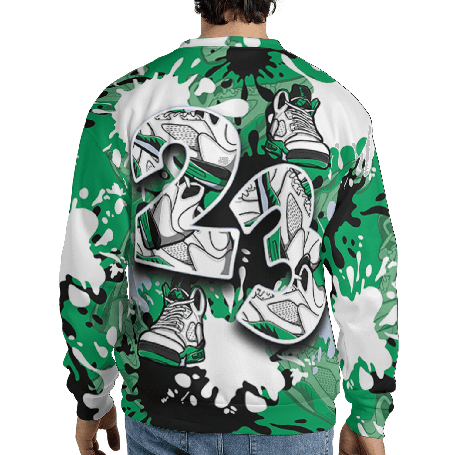 Lucky Green 5s Sweatshirt Match Number 23 Paint Too Many Sneakers - NastyJamz