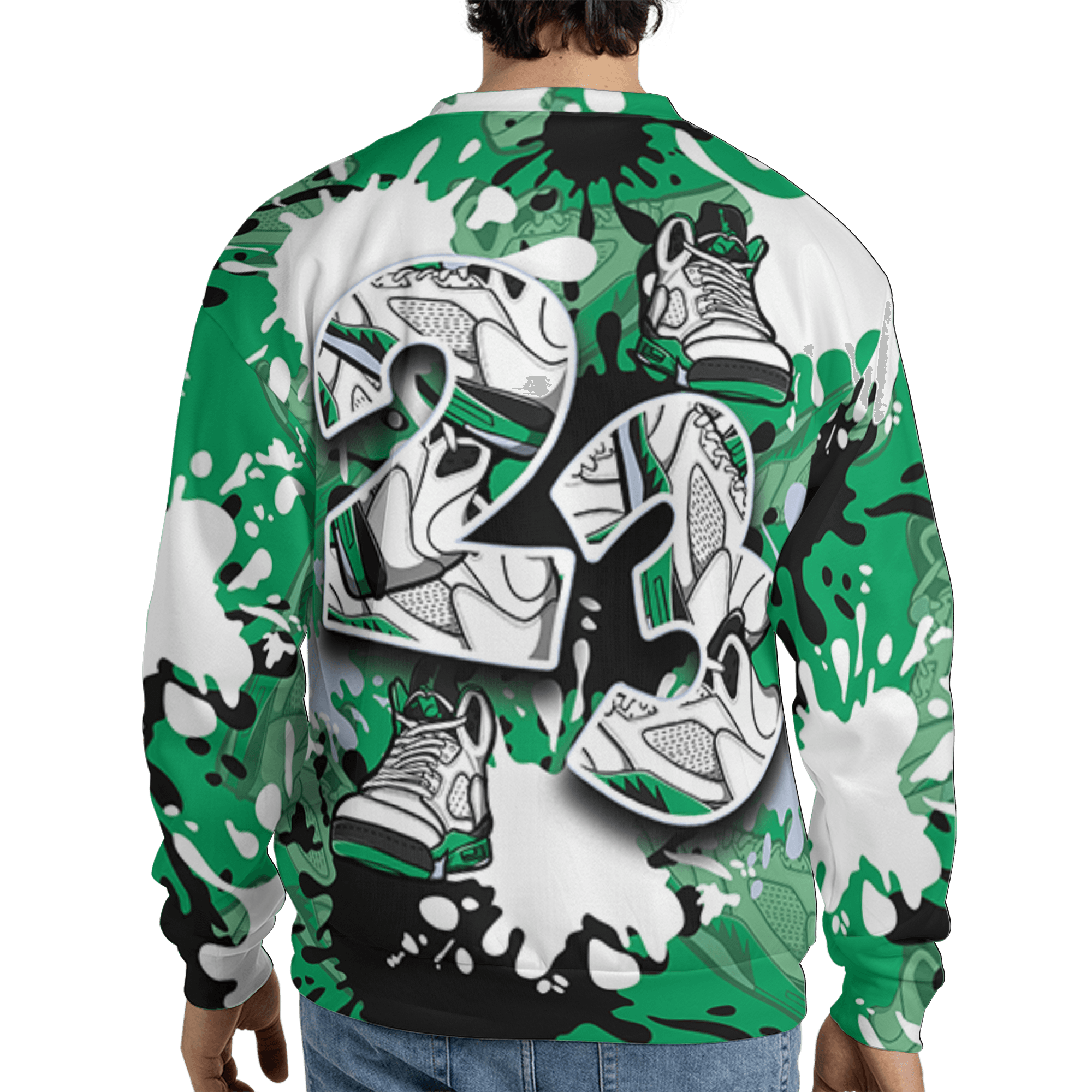 Lucky Green 5s Sweatshirt Match Number 23 Paint Too Many Sneakers - NastyJamz