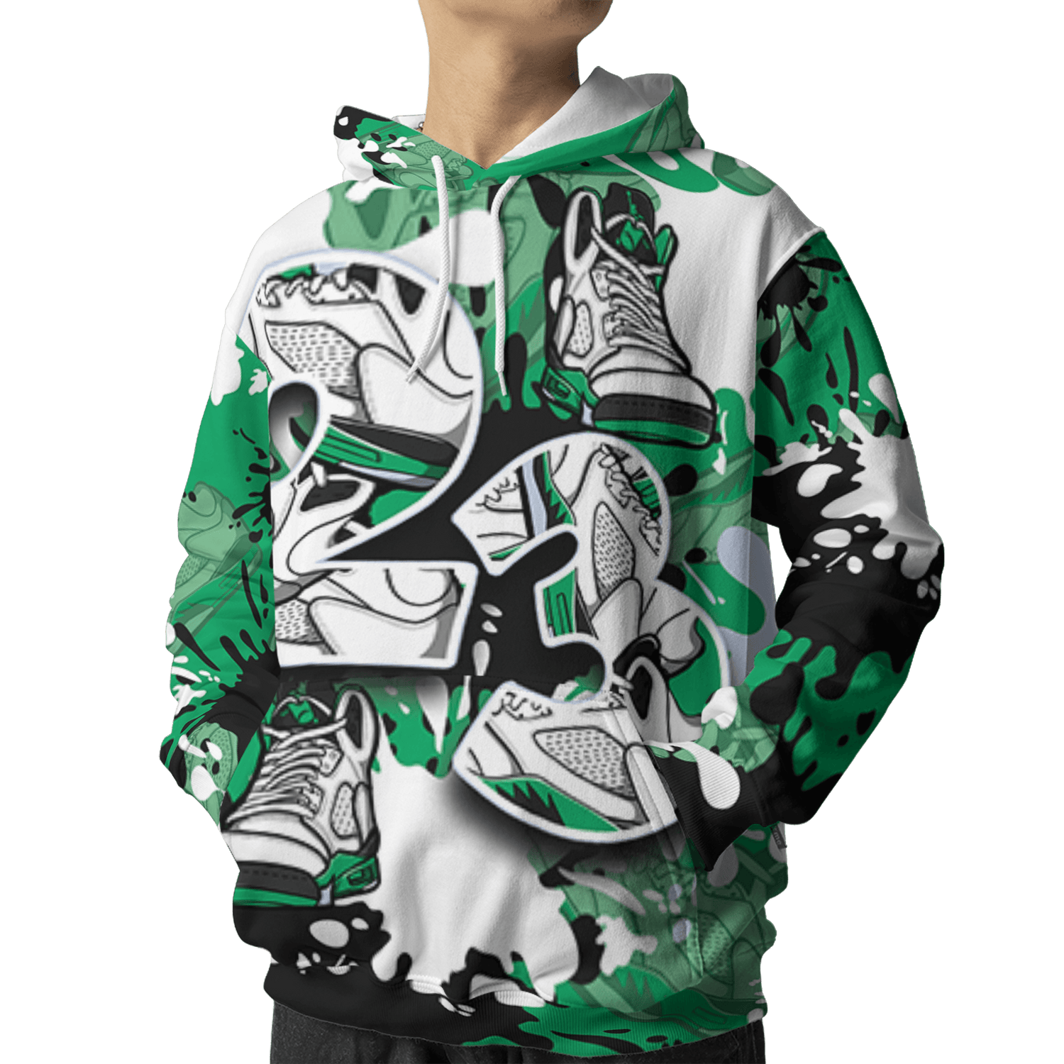 Lucky Green 5s Hoodie Match Number 23 Paint Too Many Sneakers - NastyJamz