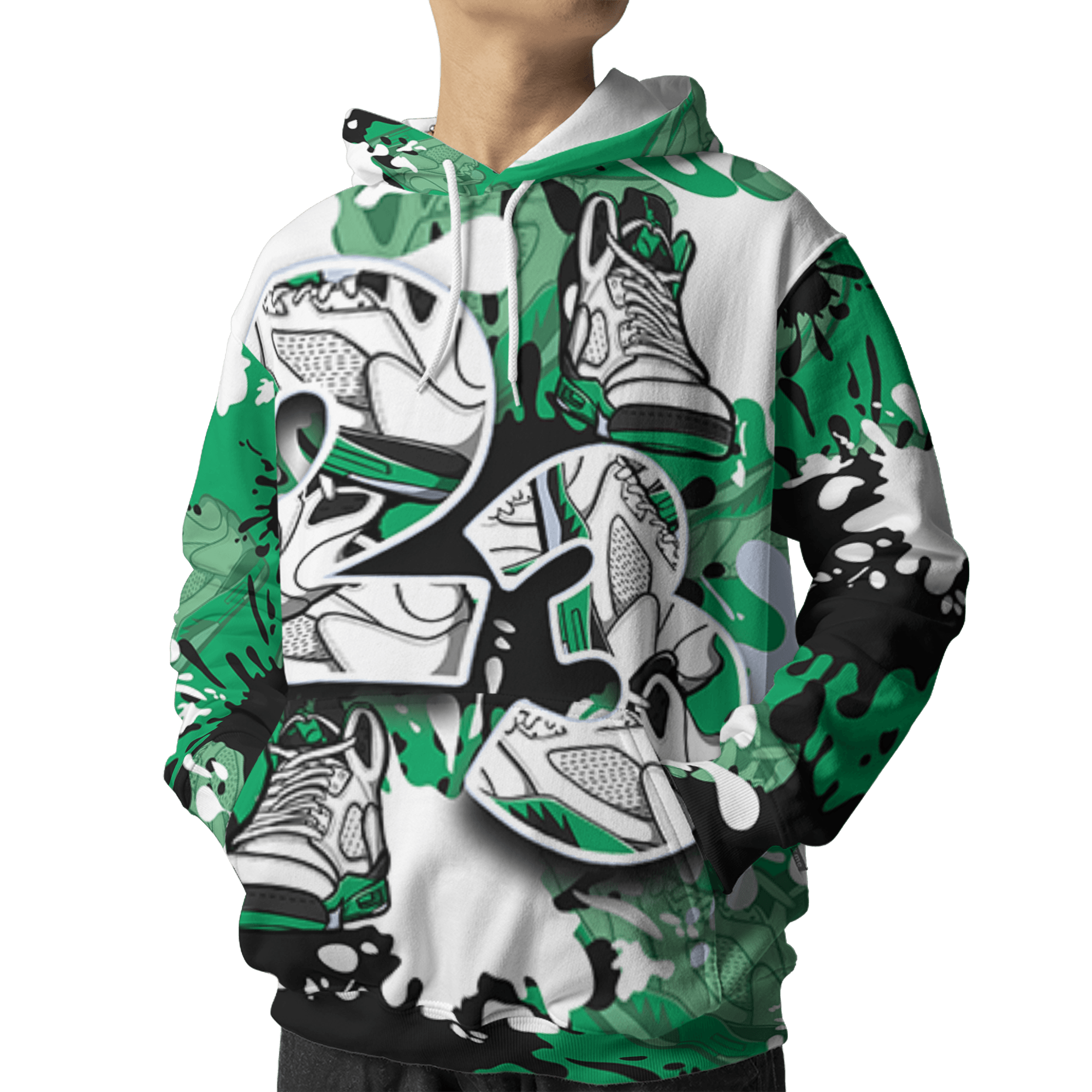 Lucky Green 5s Hoodie Match Number 23 Paint Too Many Sneakers - NastyJamz
