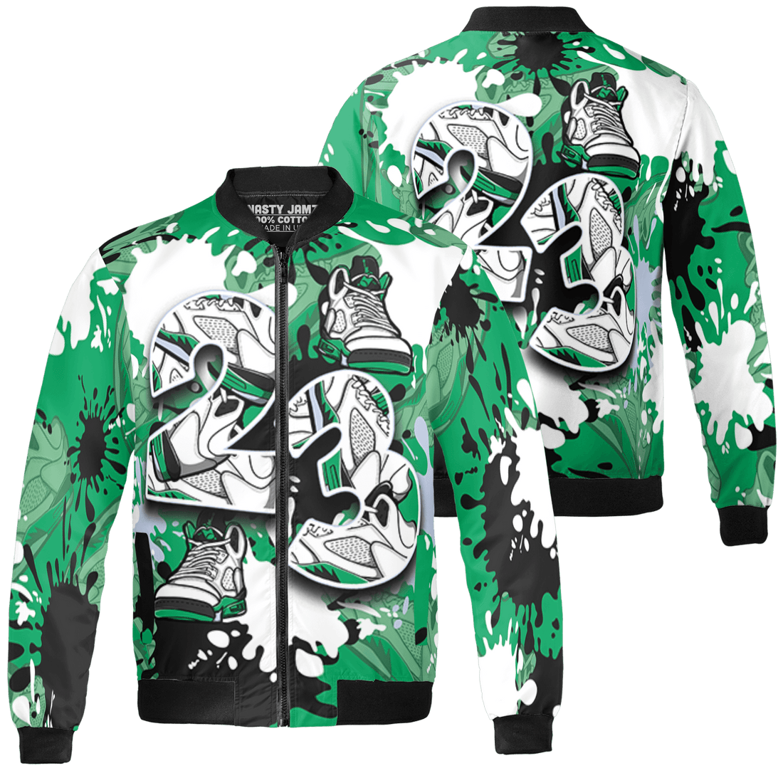 Lucky Green 5s Jacket Match Number 23 Paint Too Many Sneakers - NastyJamz