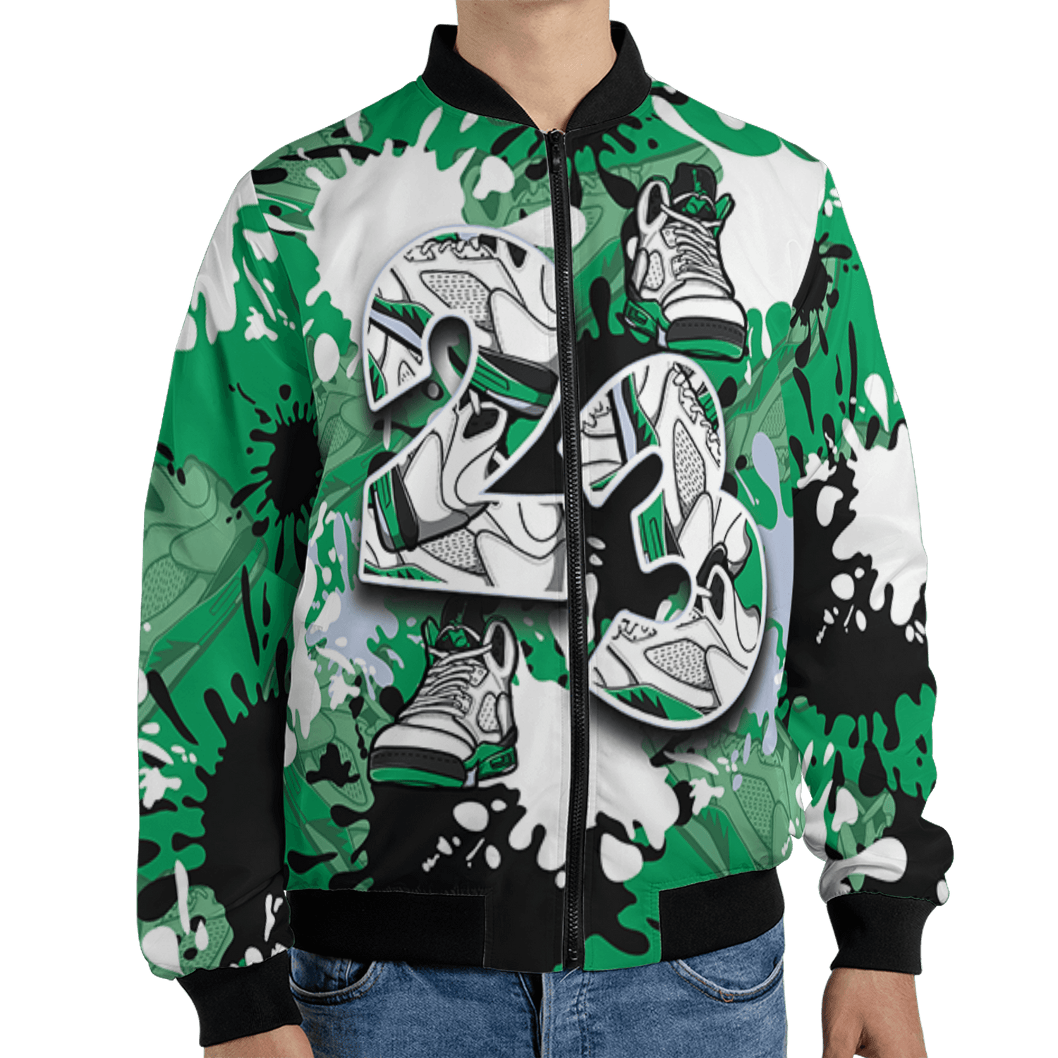 Lucky Green 5s Jacket Match Number 23 Paint Too Many Sneakers - NastyJamz
