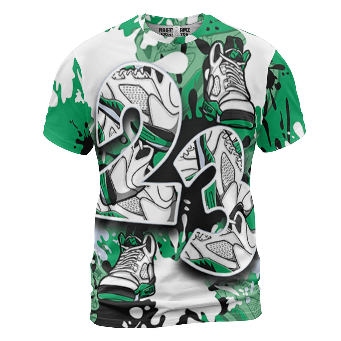 Lucky Green 5s T Shirt Match Number 23 Paint Too Many Sneakers - NastyJamz