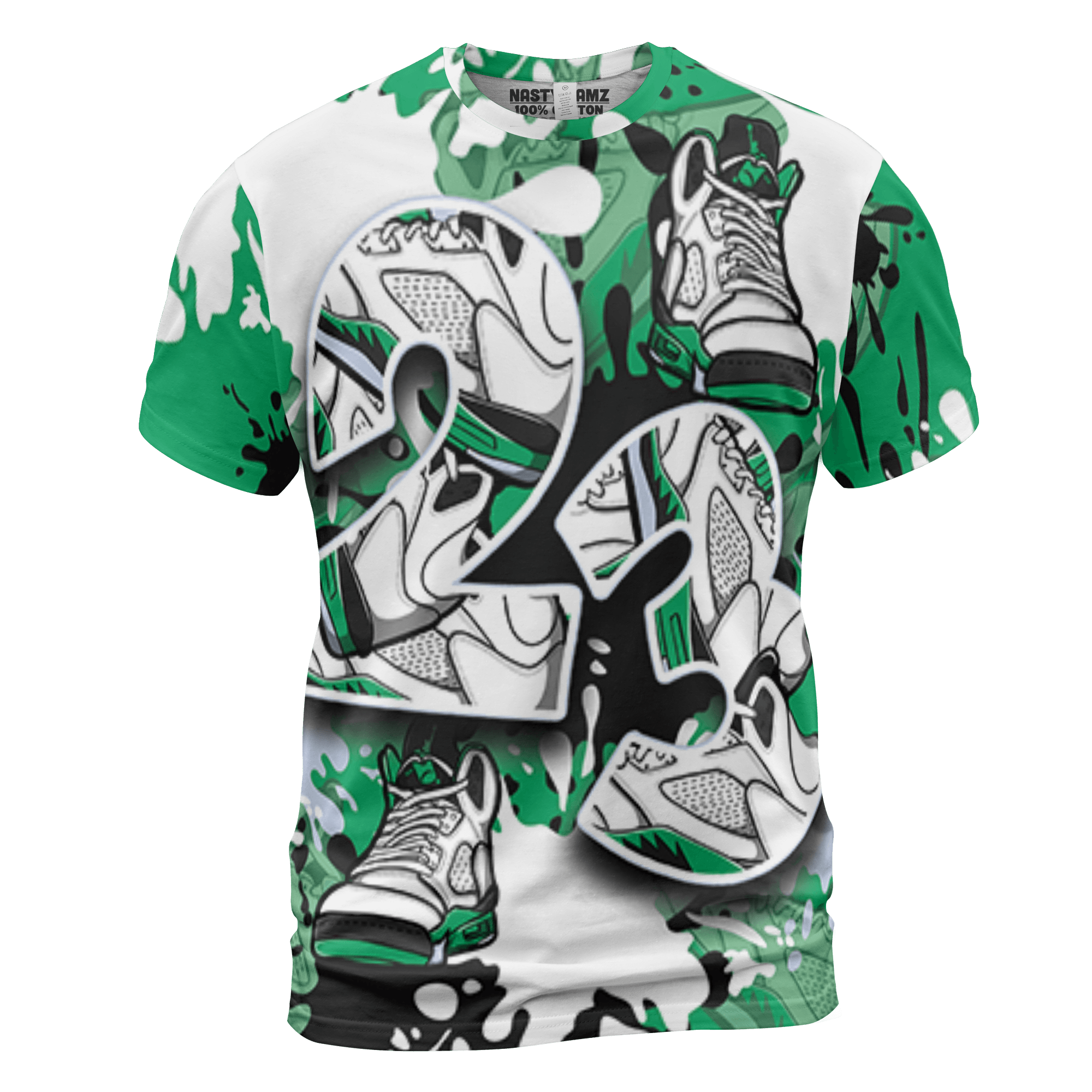 Lucky Green 5s T Shirt Match Number 23 Paint Too Many Sneakers - NastyJamz