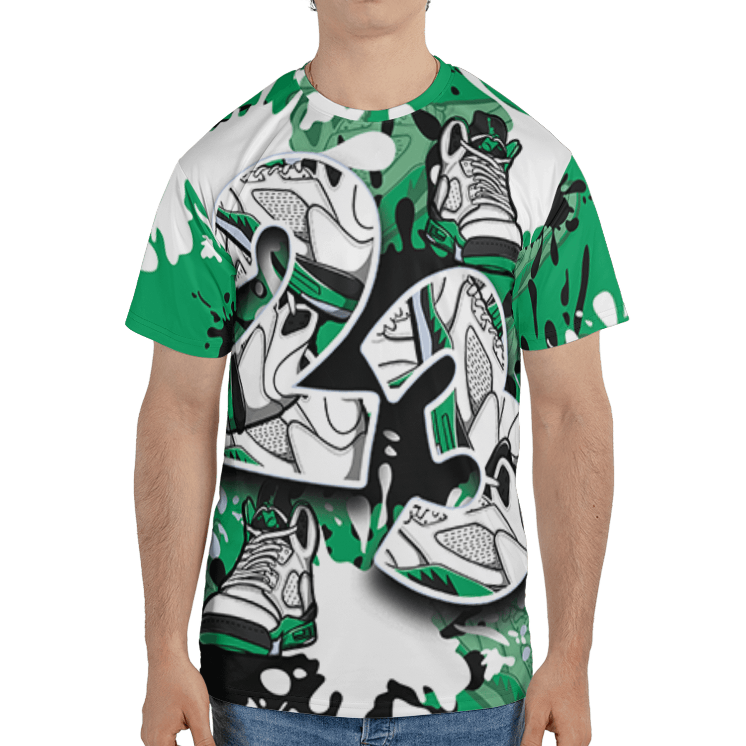 Lucky Green 5s T Shirt Match Number 23 Paint Too Many Sneakers - NastyJamz