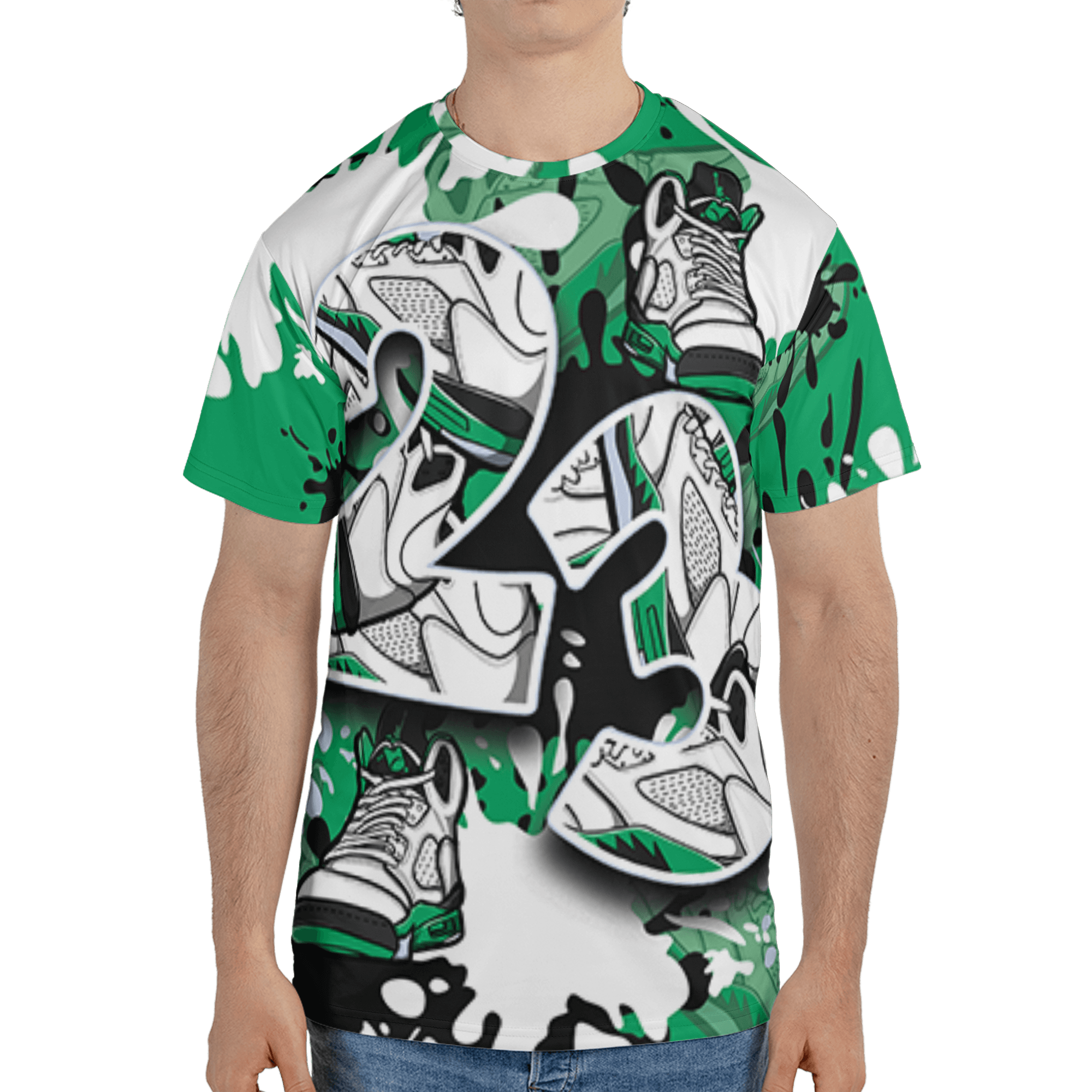 Lucky Green 5s T Shirt Match Number 23 Paint Too Many Sneakers - NastyJamz