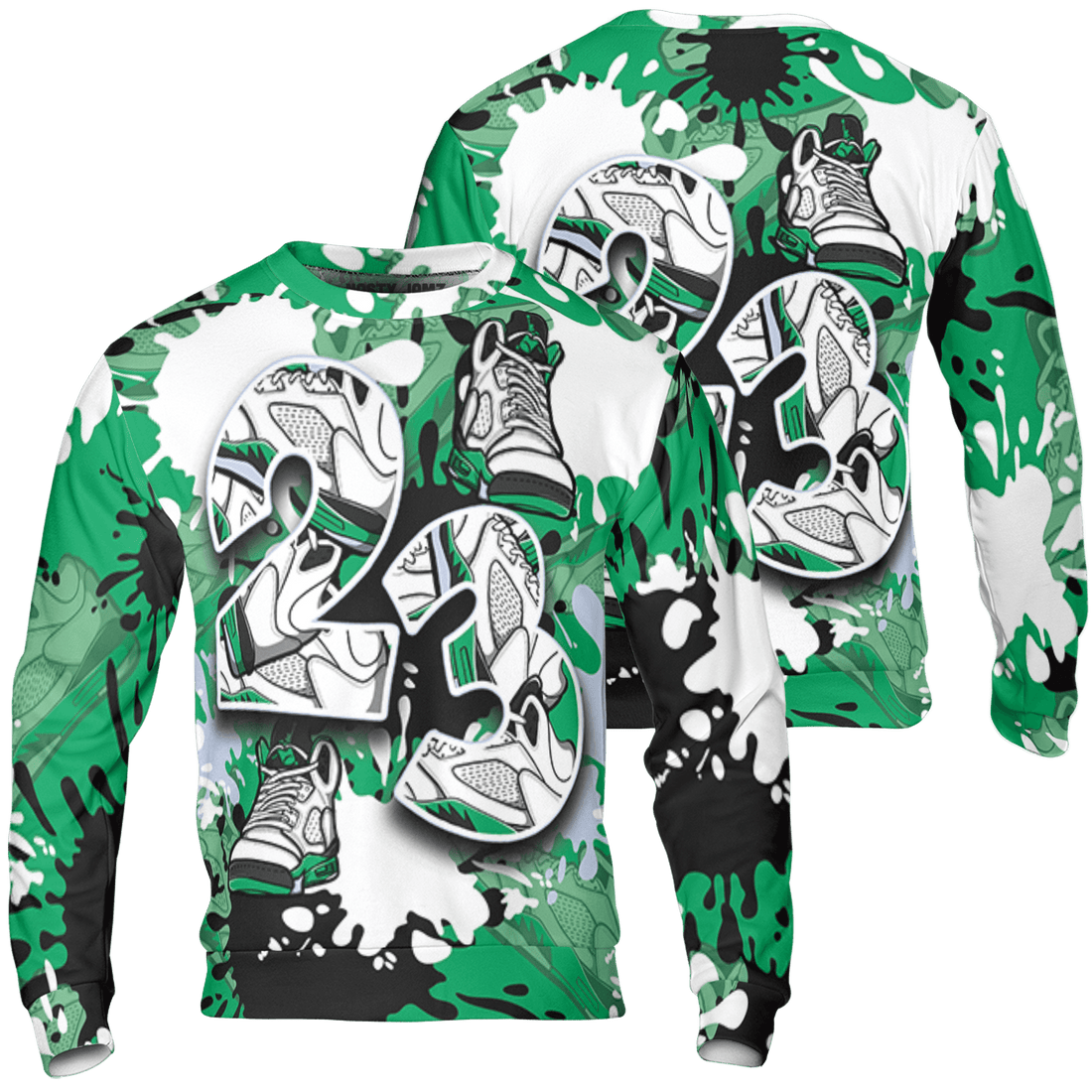 Lucky Green 5s Sweatshirt Match Number 23 Paint Too Many Sneakers - NastyJamz