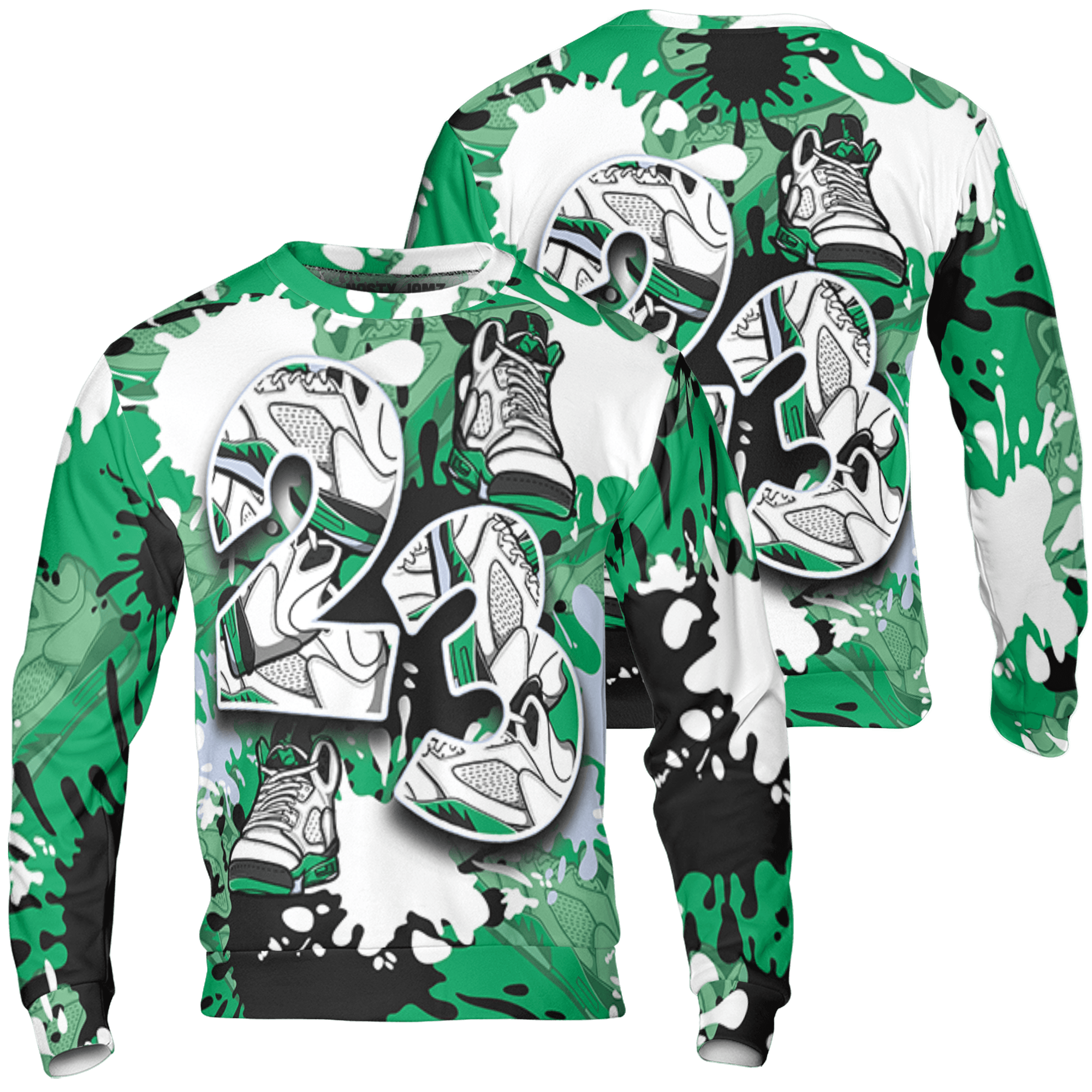 Lucky Green 5s Sweatshirt Match Number 23 Paint Too Many Sneakers - NastyJamz