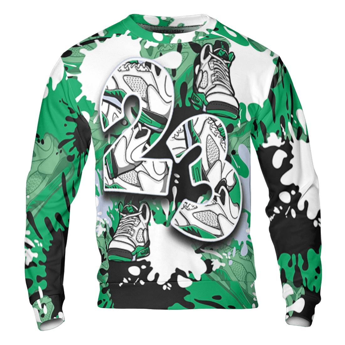 Lucky Green 5s Sweatshirt Match Number 23 Paint Too Many Sneakers - NastyJamz